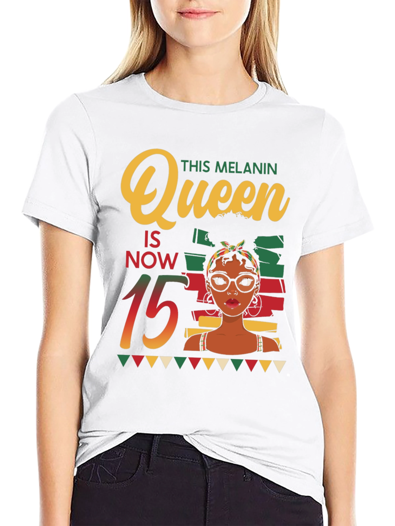 Melanin Queen 15th Birthday Black T-Shirt - 9