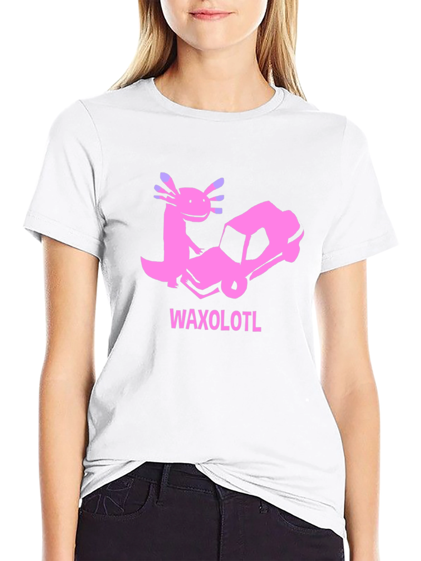 Black Axolotl Car T-Shirt: Funny Pink Cartoon Tee view 9