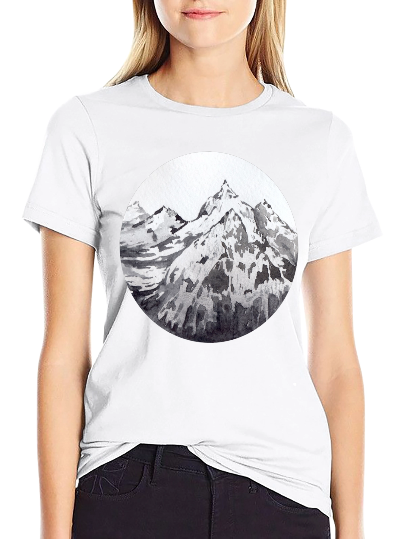 Black Mountain Peaks Graphic Tee - Black Cotton T-Shirt view 9