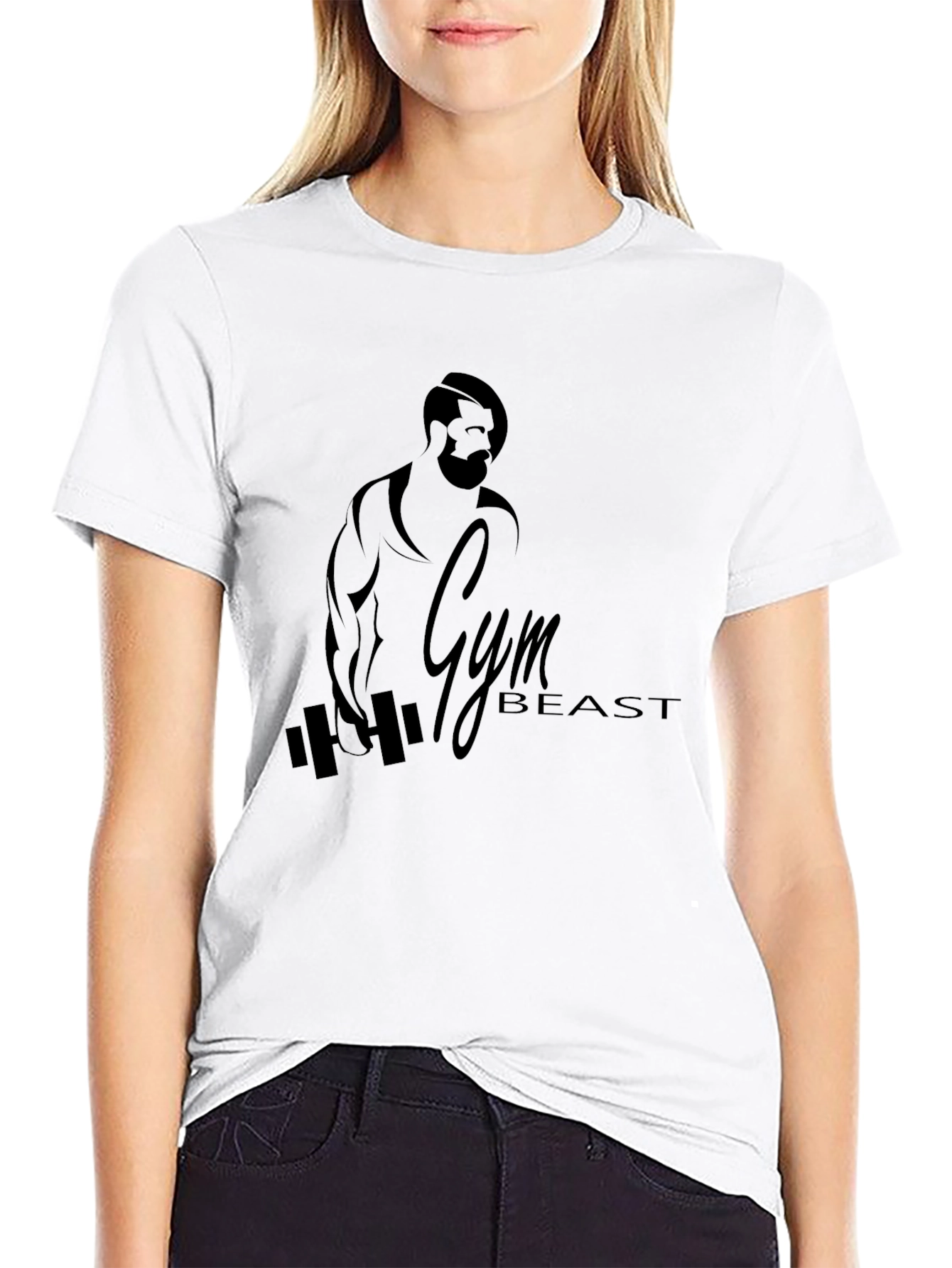Black Gym Beast Graphic Tee - Black Cotton Workout Shirt view 9