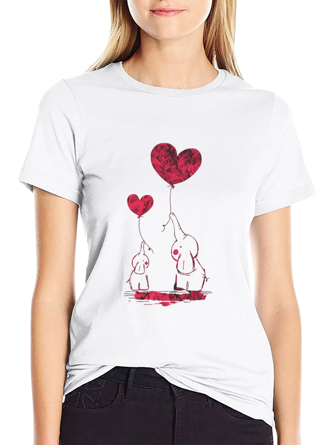 Black Elephant Love Heart Balloon Graphic Tee view 9