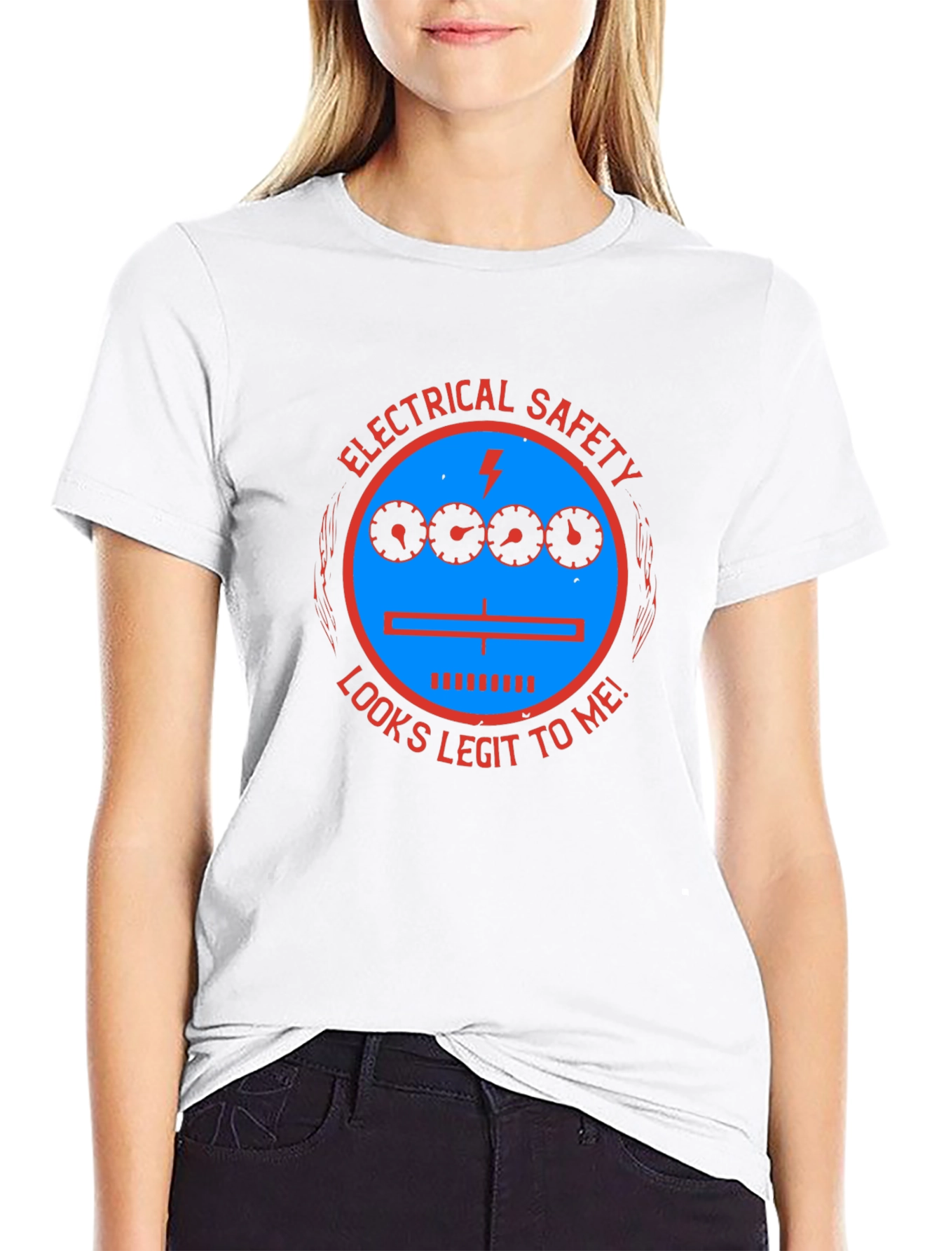 Black Electrical Safety Looks Legit T-Shirt view 9