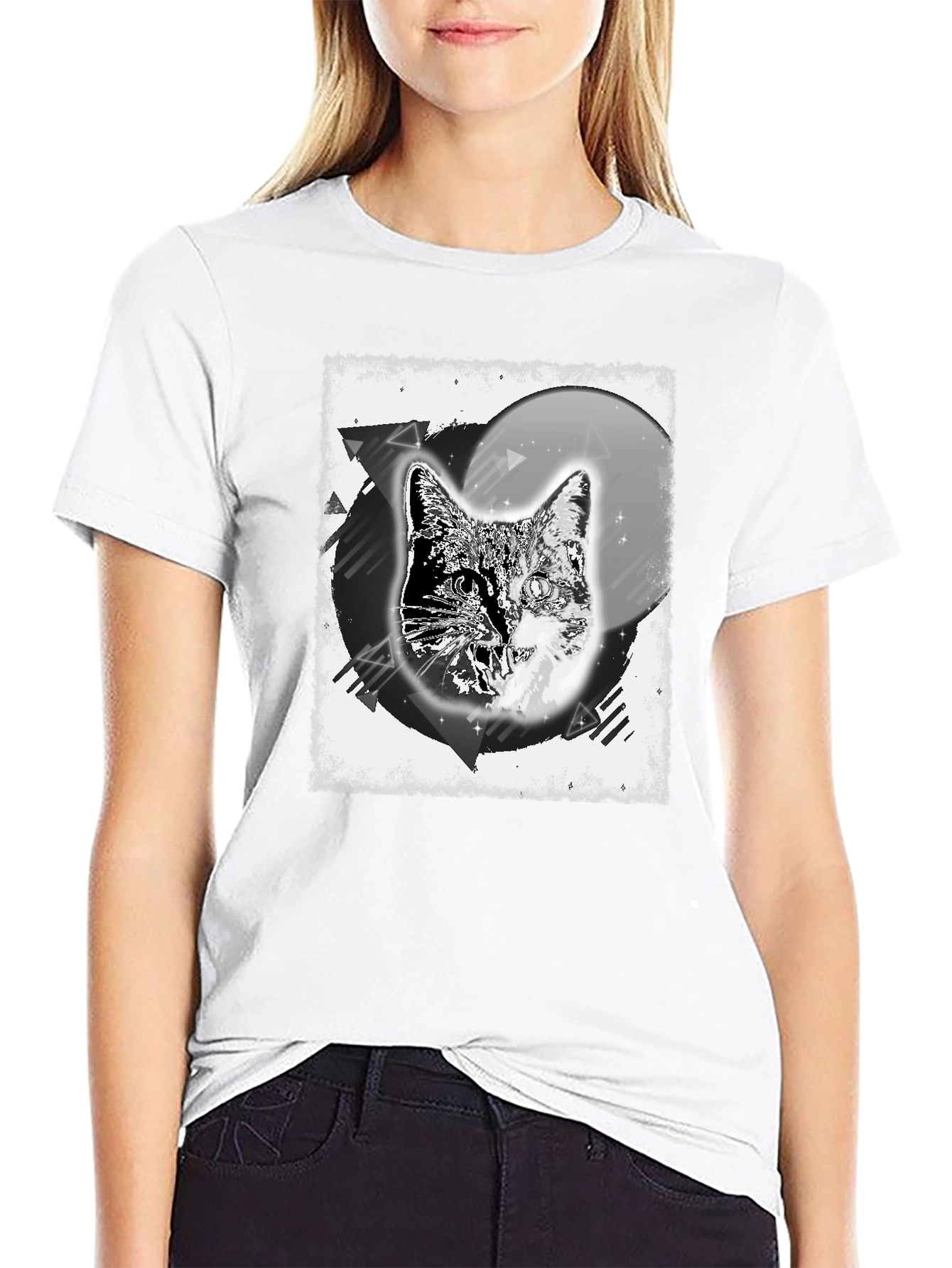 Black Cosmic Cat Graphic Tee - Black Cotton Blend view 9