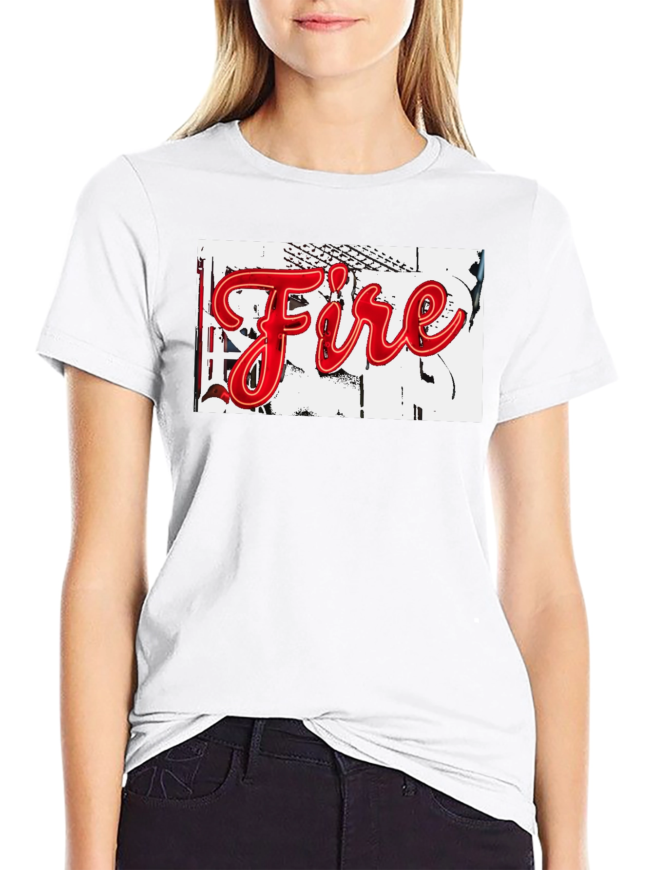 Black "Fire" Graphic Print Black T-Shirt view 9