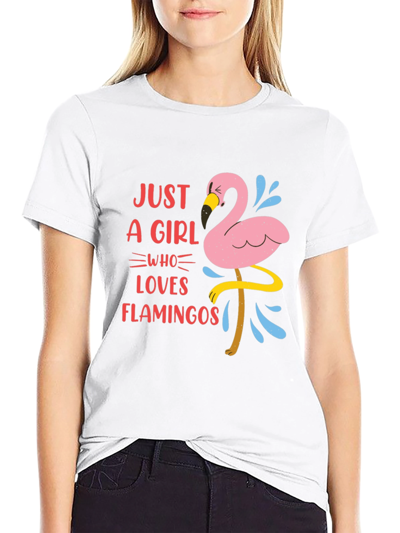 Black Just A Girl Who Loves Flamingos Graphic T-Shirt view 9