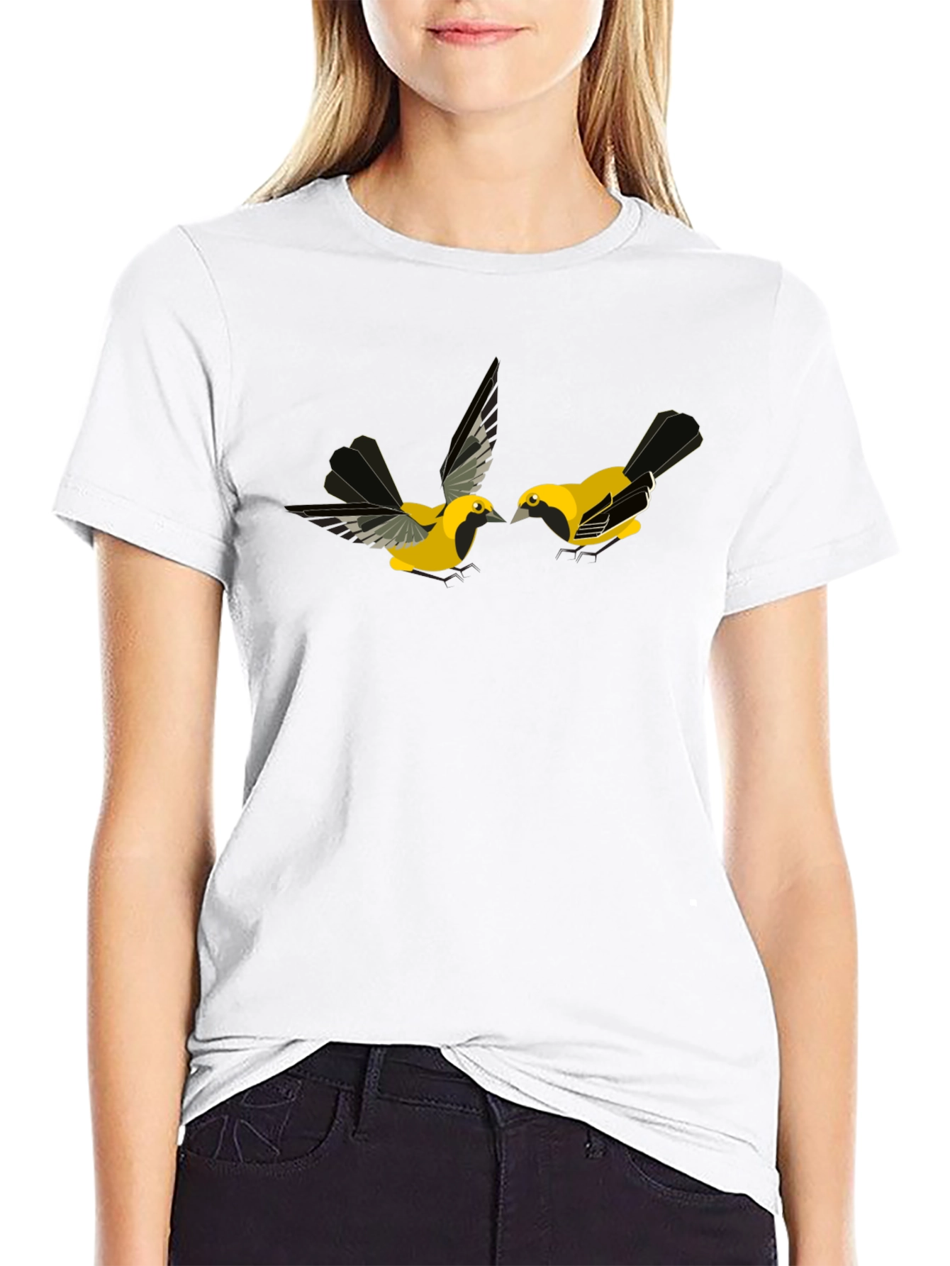 Black Black T-Shirt with Bird Design view 9