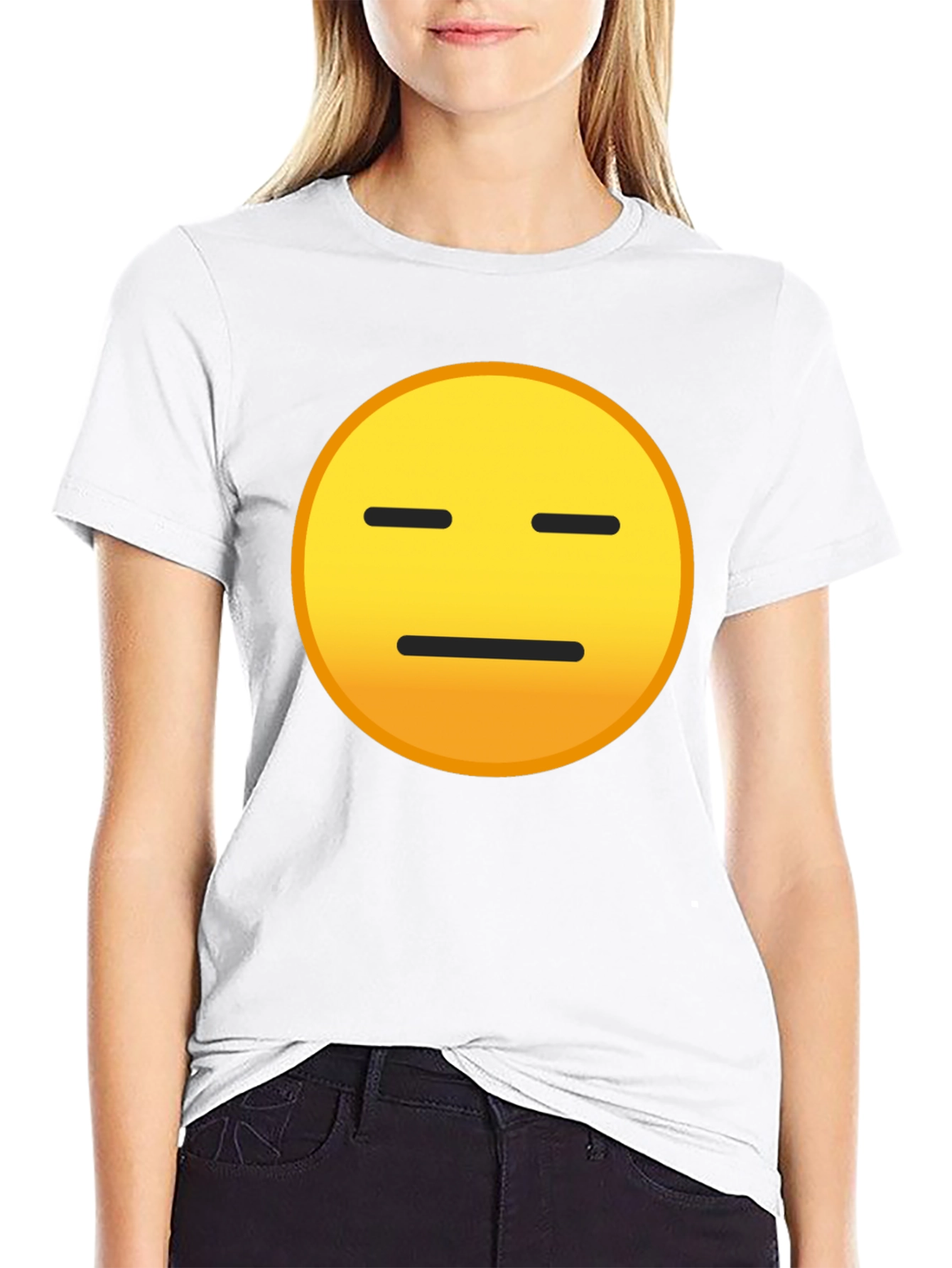Black Expressionless Emoji Graphic Tee - Black Cotton Blend view 9