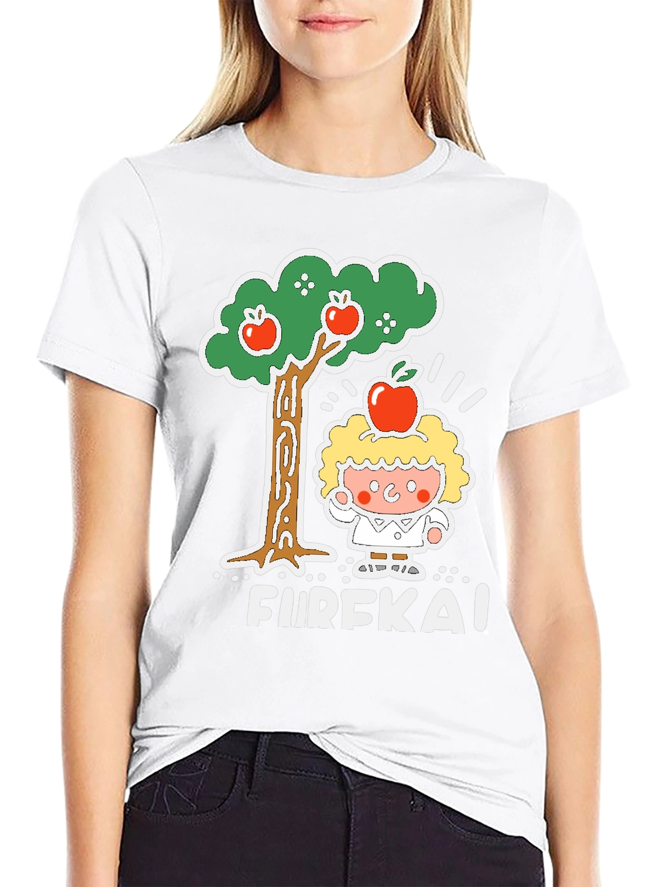 Black Eureka Apple Cartoon Graphic Black T-Shirt view 9