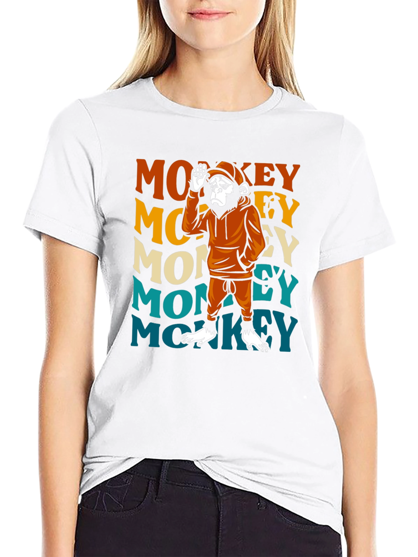 Black Retro Monkey Graphic T-Shirt view 9