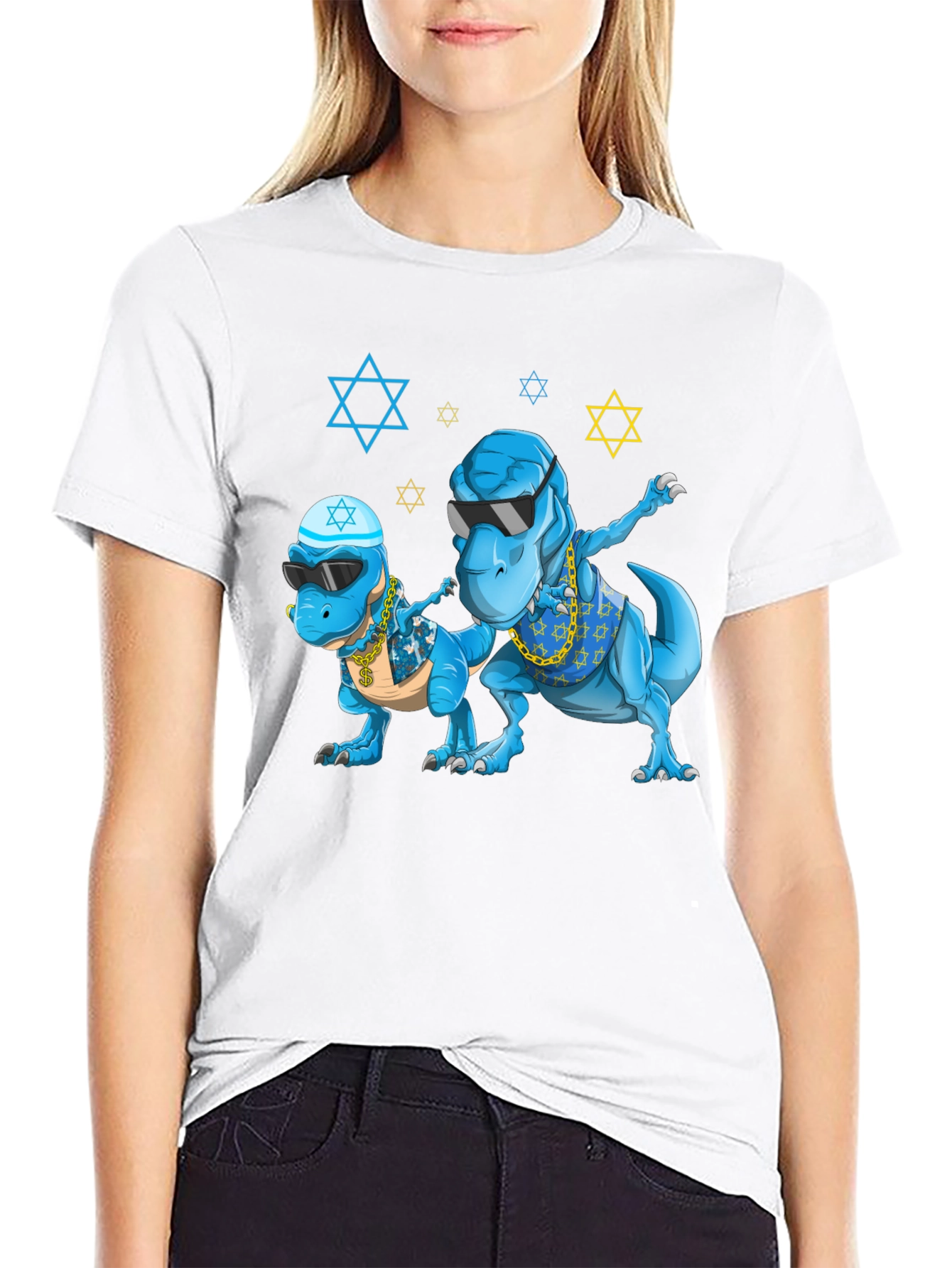 Black Dinosaur Graphic Tee - Fun Jewish T-Rex Design view 9