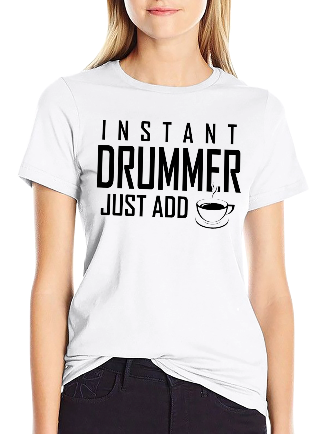 Black Instant Drummer - Just Add Coffee T-Shirt view 9