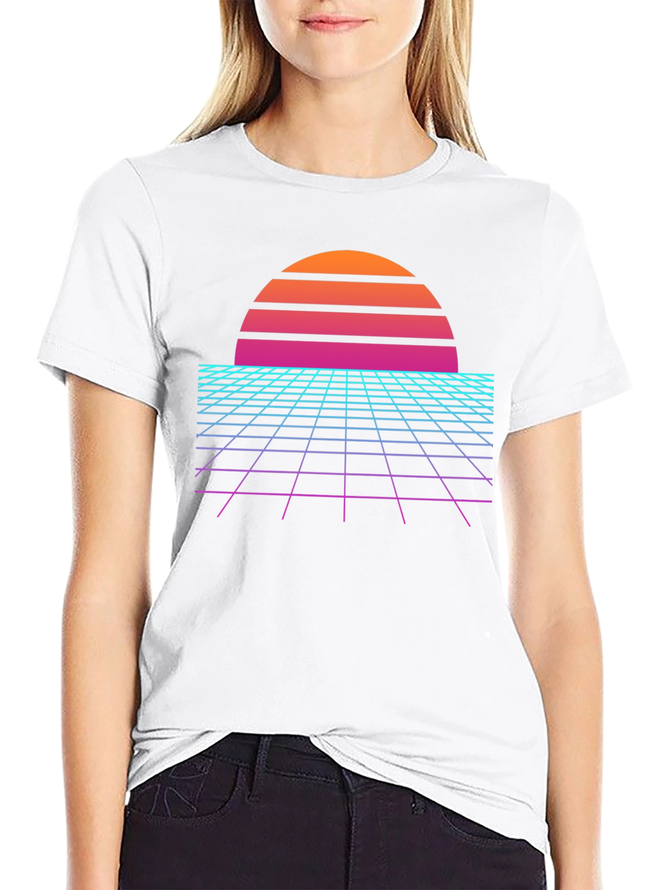 Black Retro Wave Sunset Graphic Tee - Black view 9