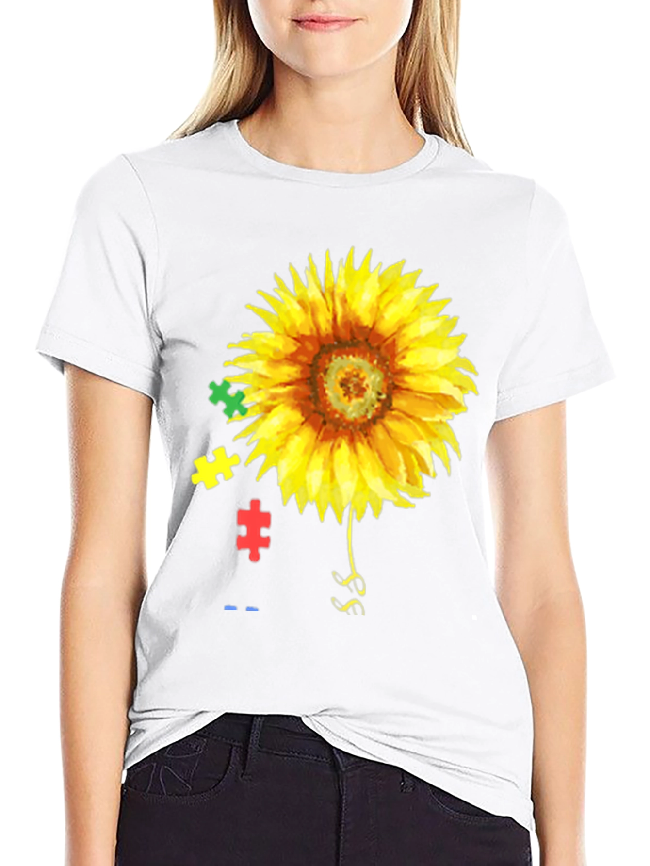 Black Sunflower Autism Awareness T-Shirt view 9