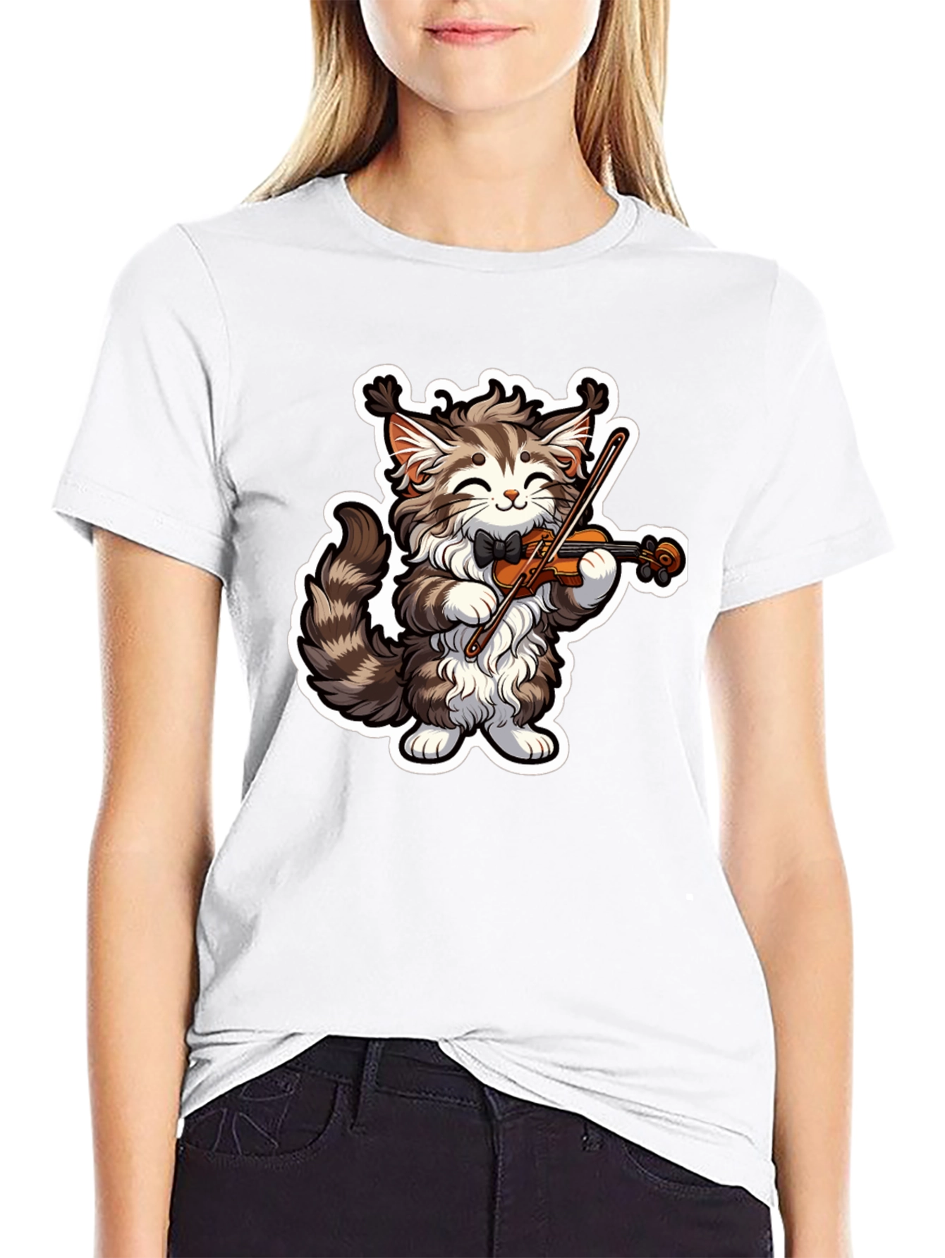 Black Musical Cat T-Shirt - Violin Playing Kitten Tee view 9