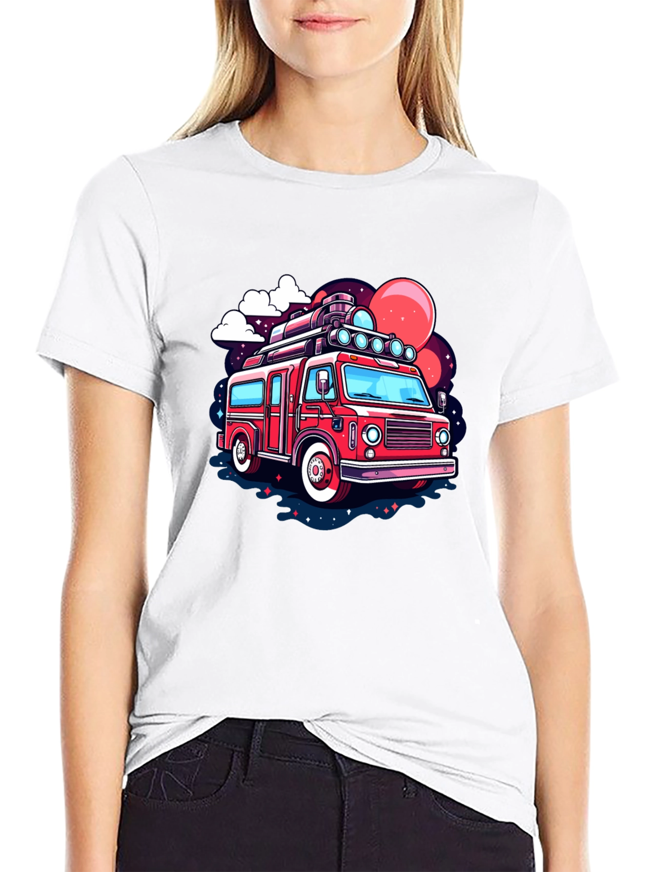 Black Retro Cartoon Bus Graphic T-Shirt view 9