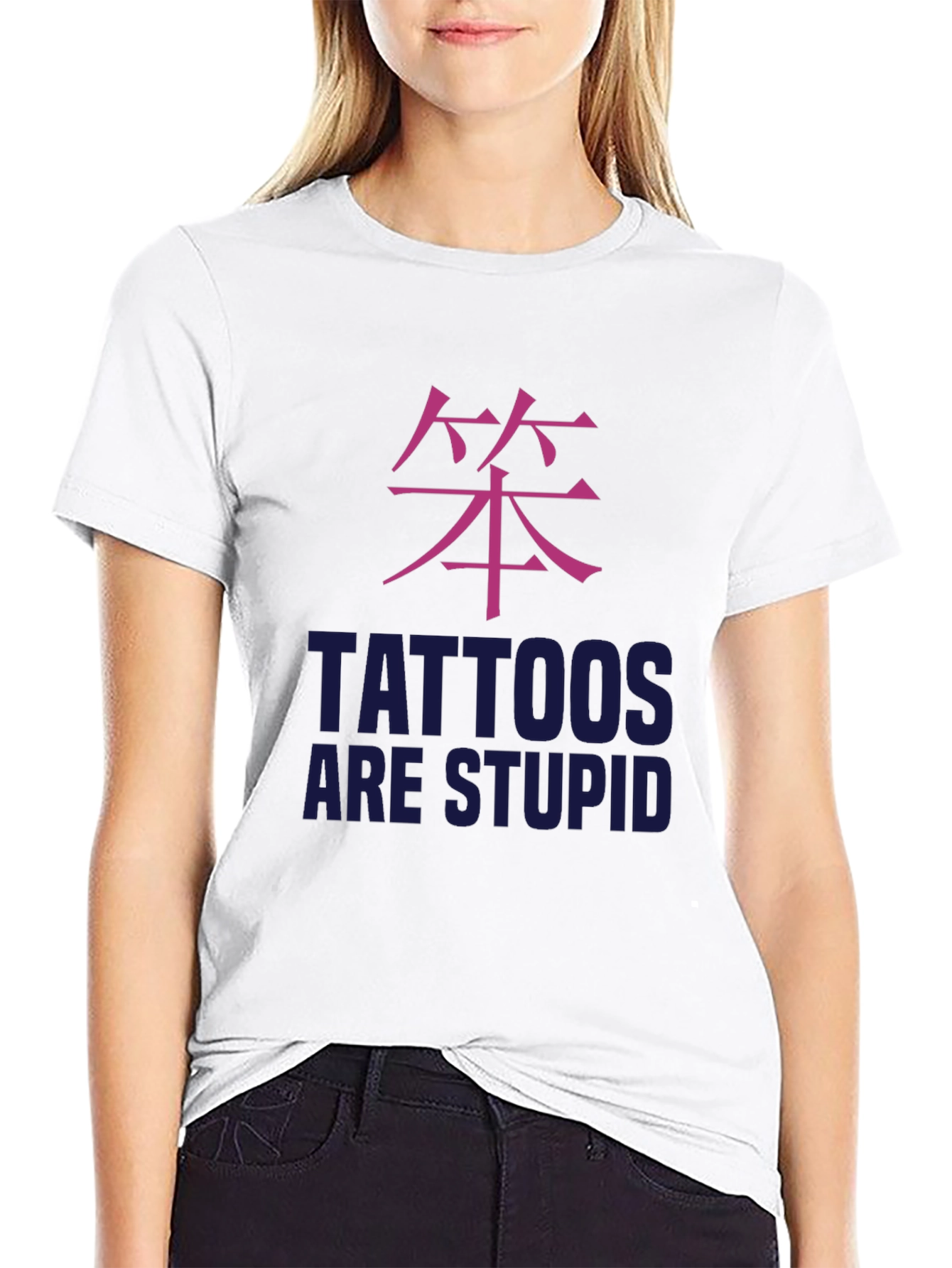 Black Tattoos Are Stupid Graphic Tee - Black view 9