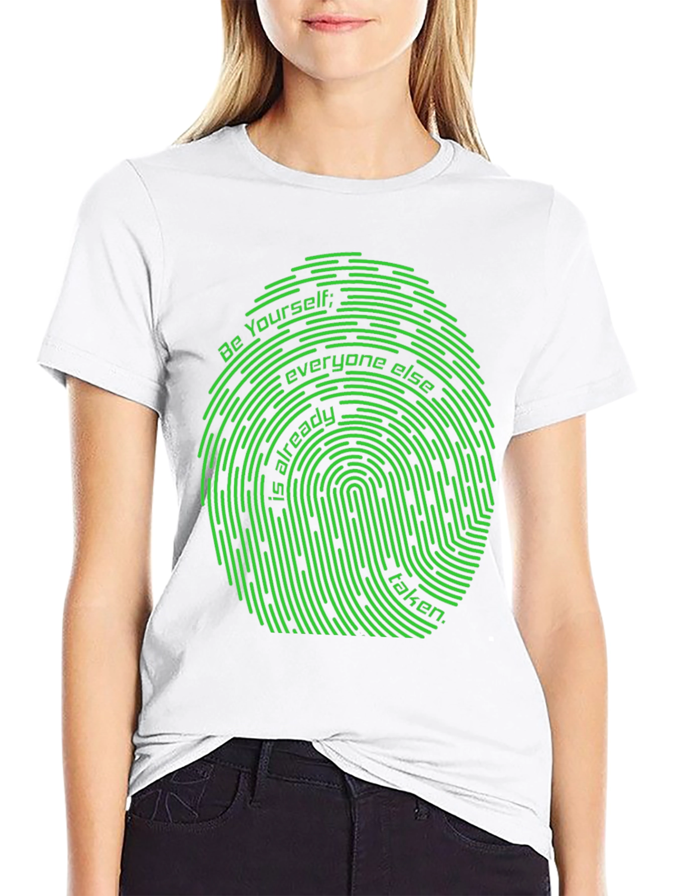 Black Be Yourself Fingerprint Graphic Tee - Unique Design view 9