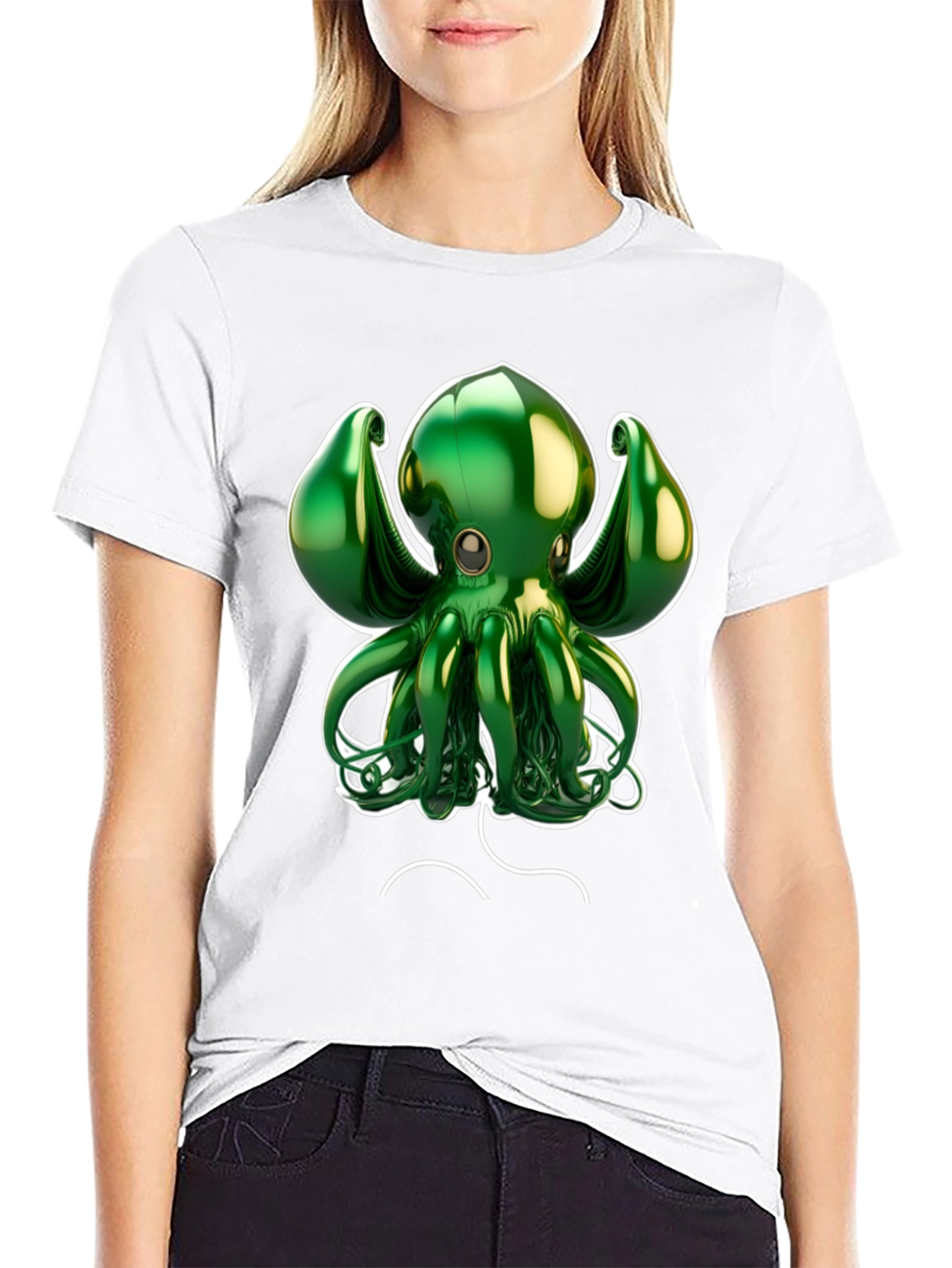 Black Green Octopus Graphic Tee - Black Cotton Blend view 9
