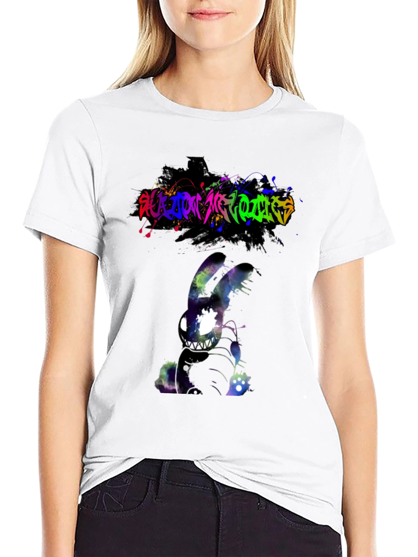 Black Cosmic Nightmare Bunny Graphic Tee - Unique Design view 9