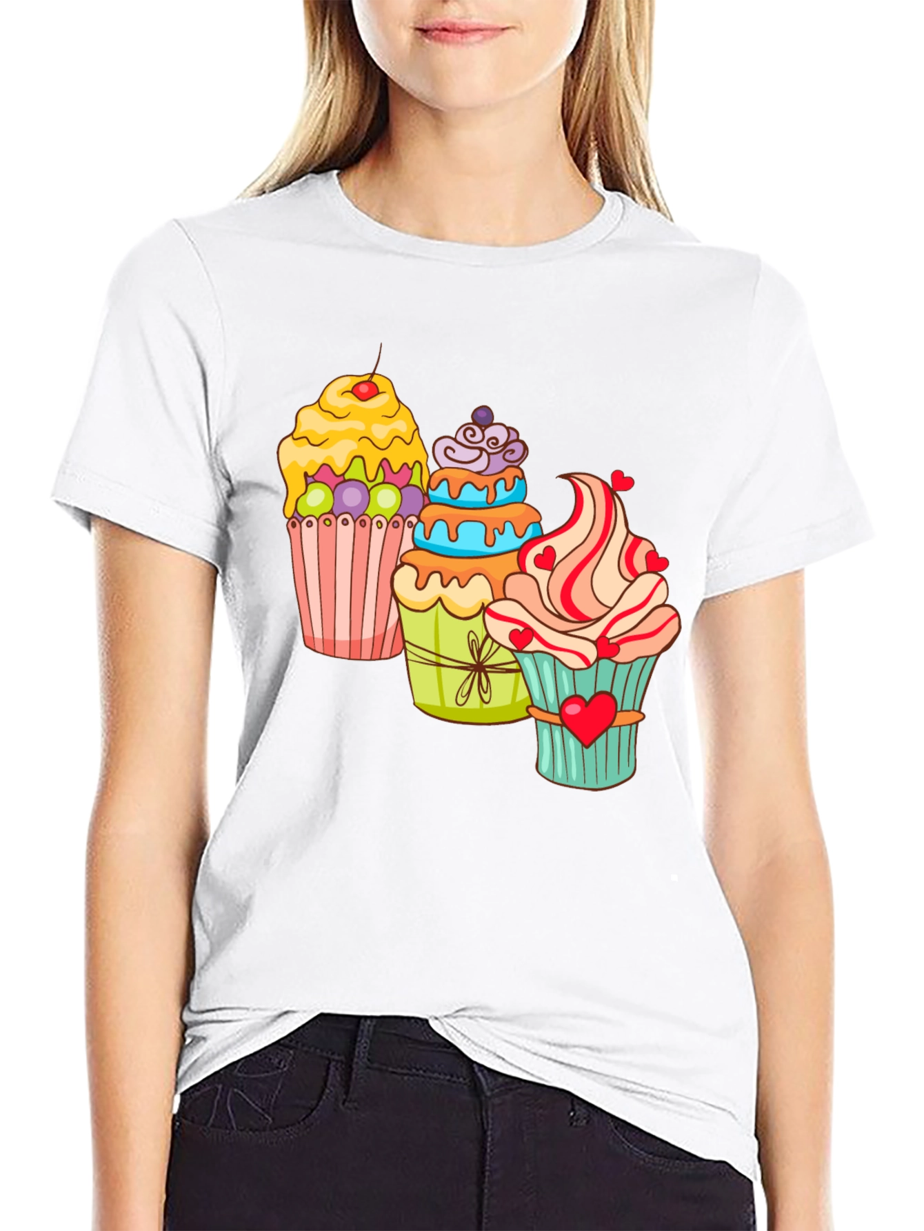 Black Cupcake T-Shirt Black Cotton Short Sleeve Dessert Lover view 9
