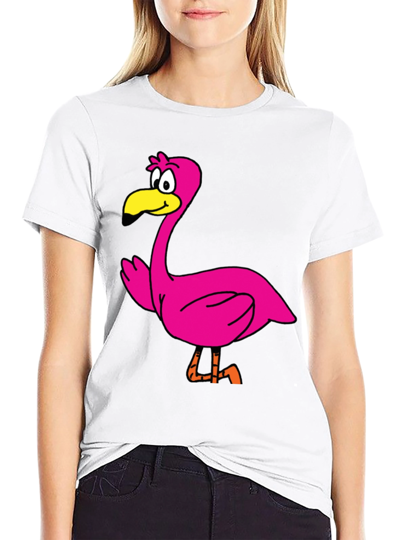 Black Cartoon Flamingo Graphic Tee - Black Unisex T-Shirt view 9
