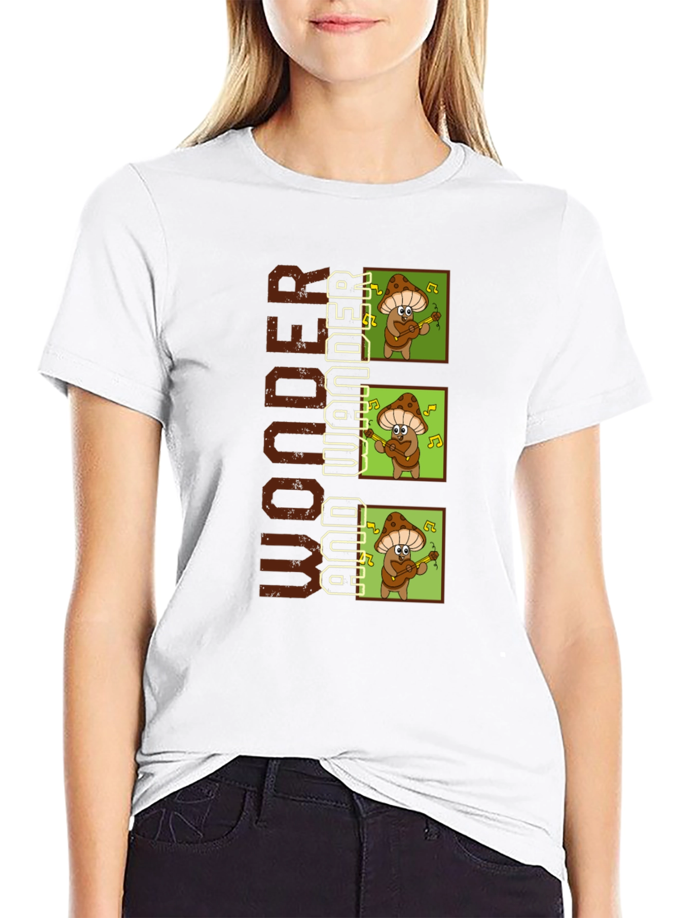 Black Wonder and Wander Mushroom Music T-Shirt view 9