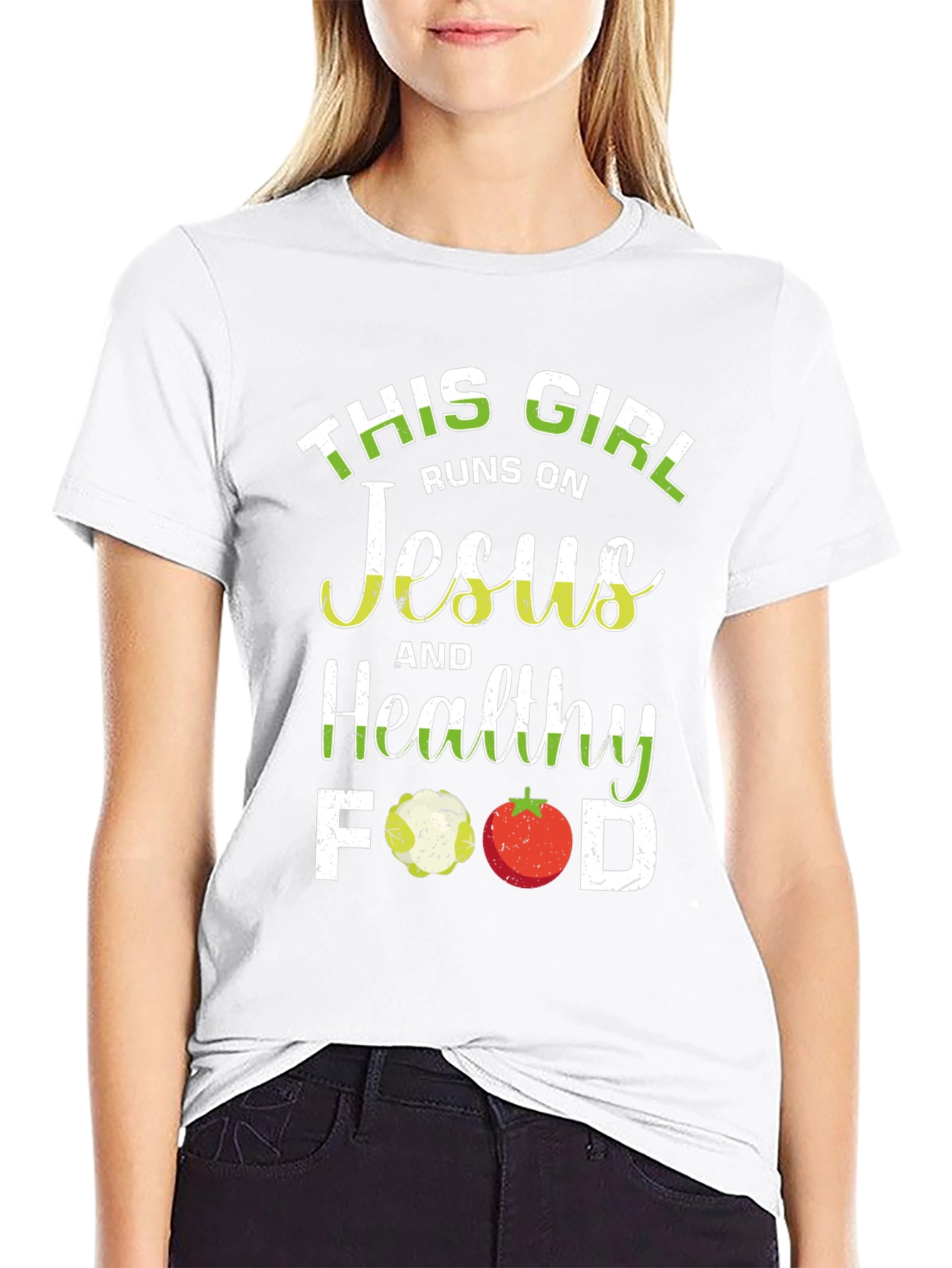 Black This Girl Runs on Jesus and Healthy Food T-Shirt view 9
