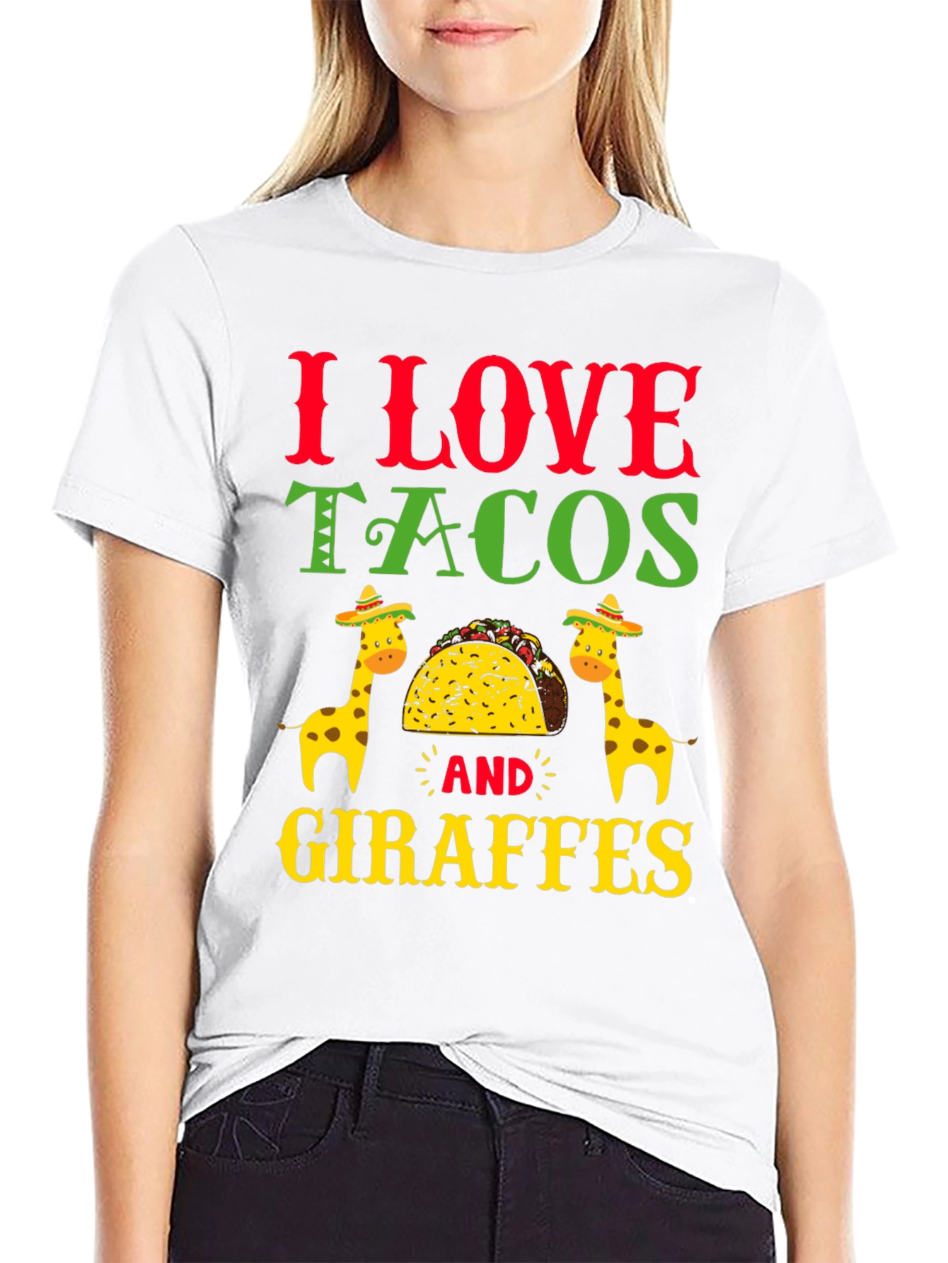 Black I Love Tacos and Giraffes T-Shirt view 9