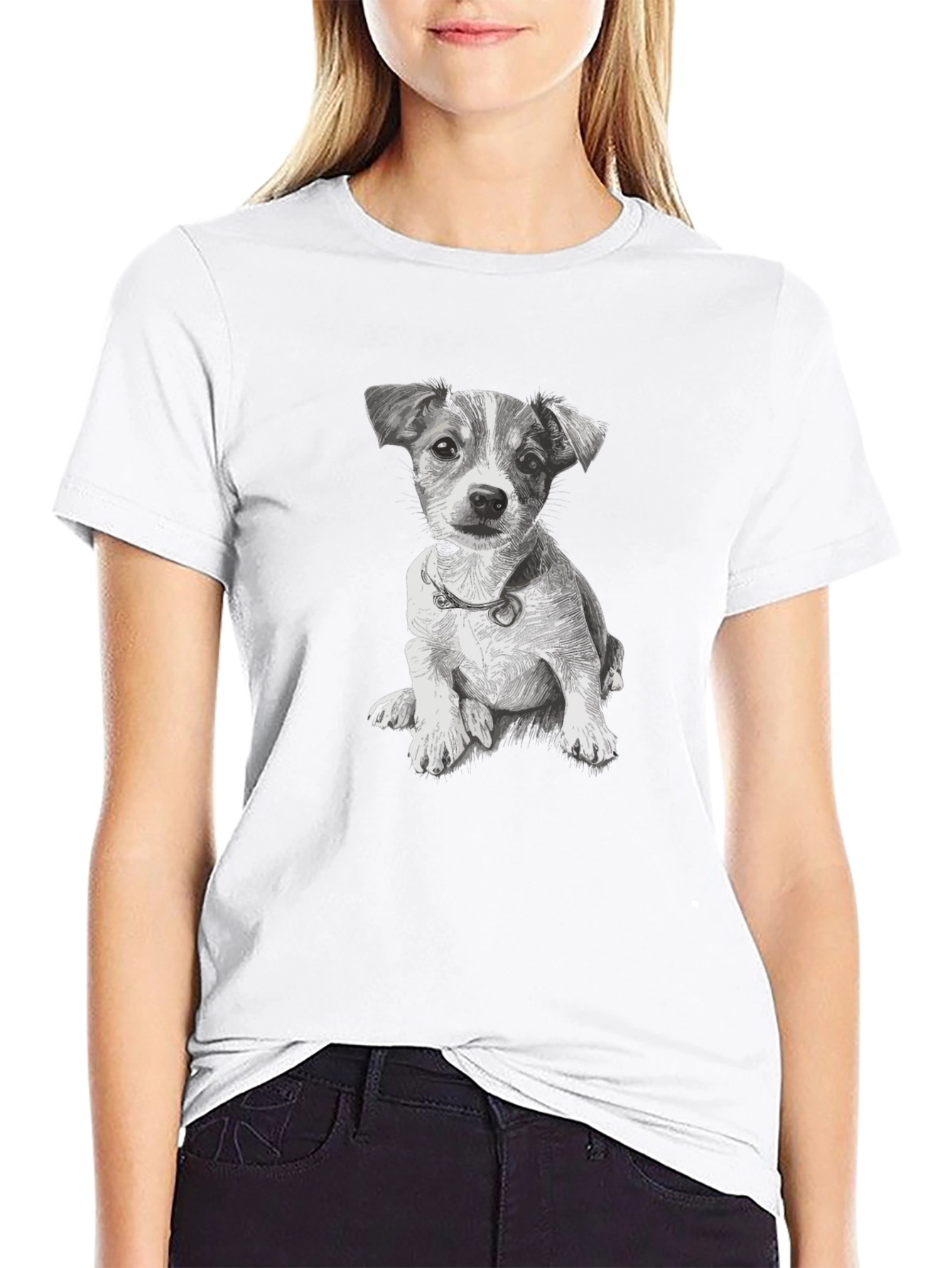 Black Cute Dog Graphic Black T-Shirt view 9
