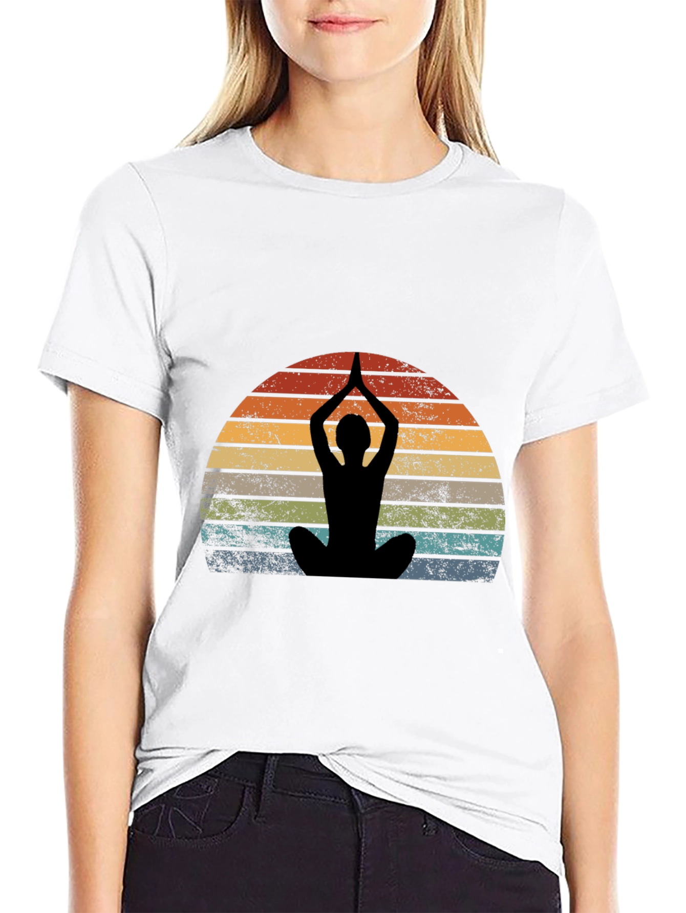Black Yoga Silhouette Sunset Graphic Tee view 9