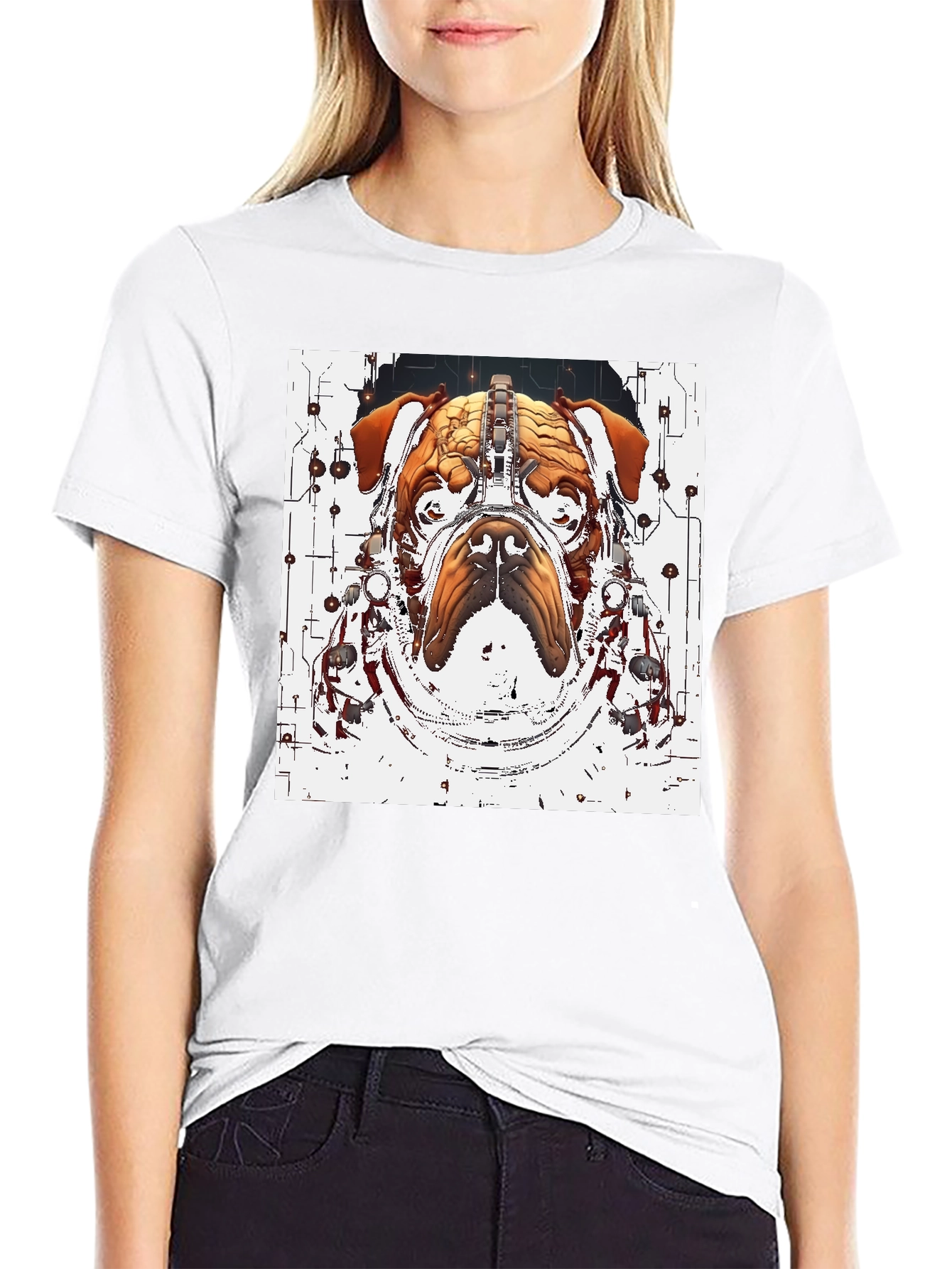 Black Cyber Bulldog T-Shirt - Unique Graphic Tee view 9