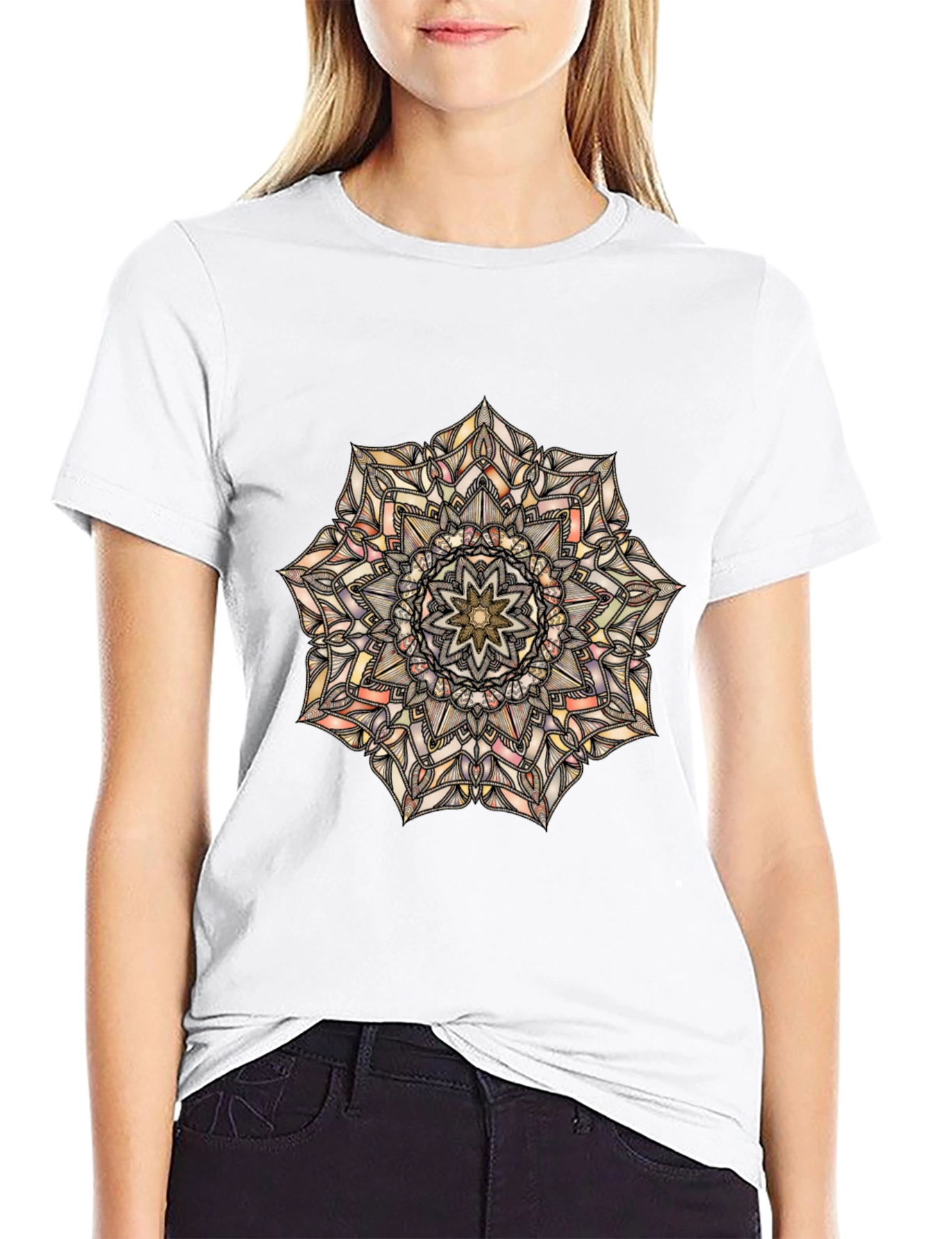 Black Mandala Print Black T-Shirt view 9