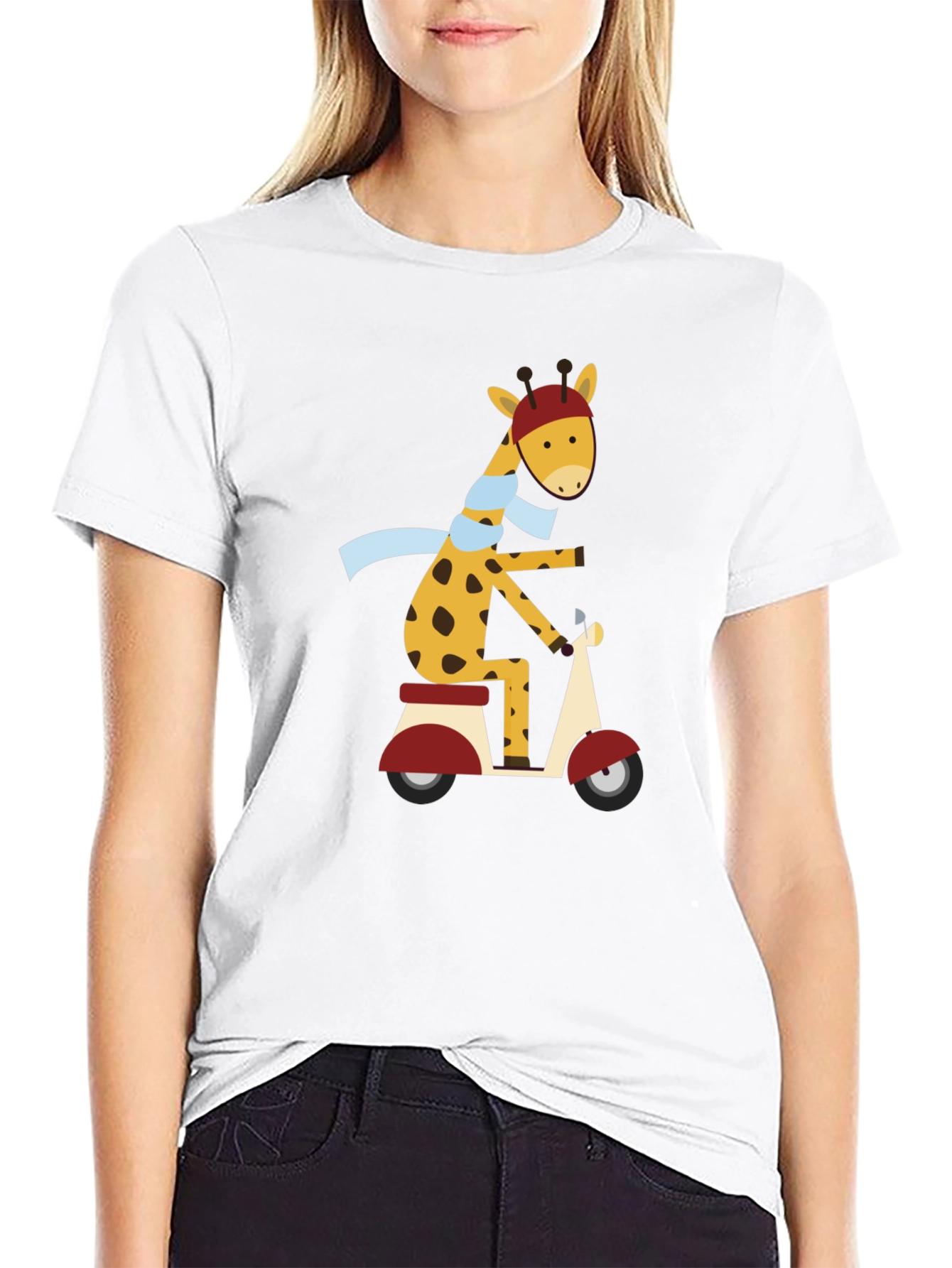 Black Giraffe Scooter Graphic Tee - Cute Black T-Shirt view 9