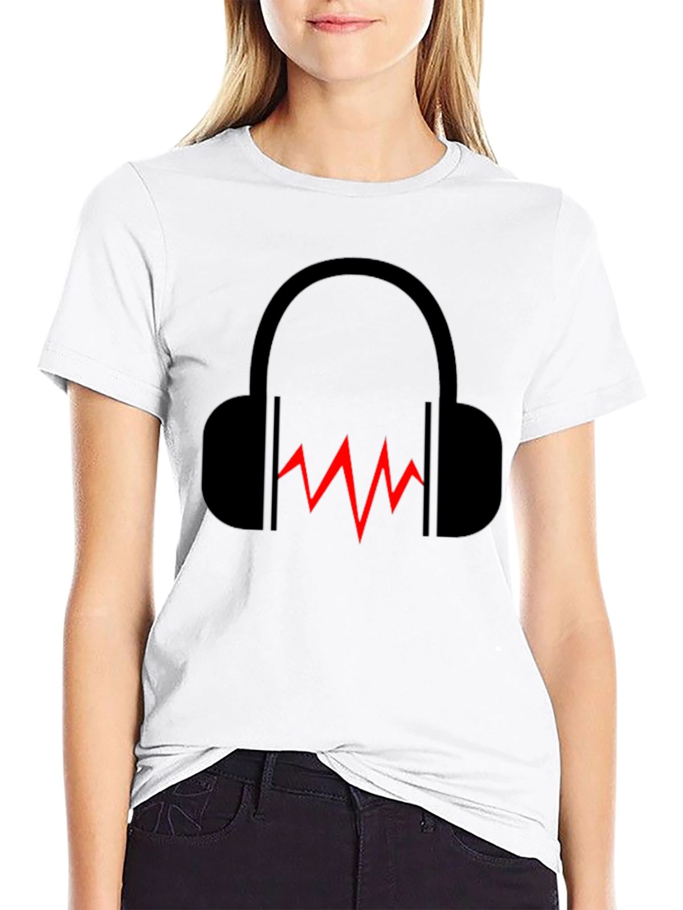 Black Headphones & Sound Wave Graphic Black T-Shirt view 9