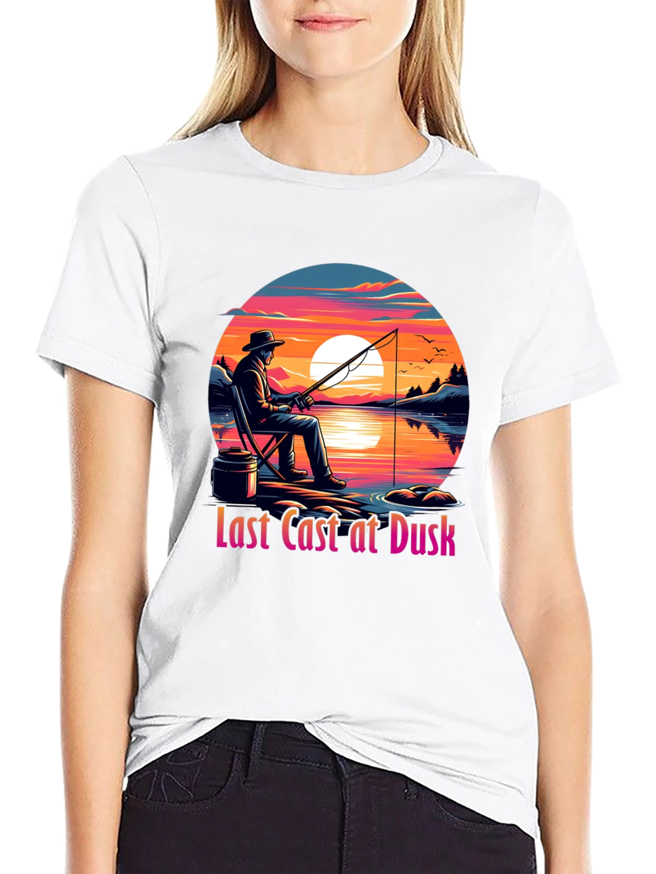 Black Last Cast at Dusk Graphic Tee view 9