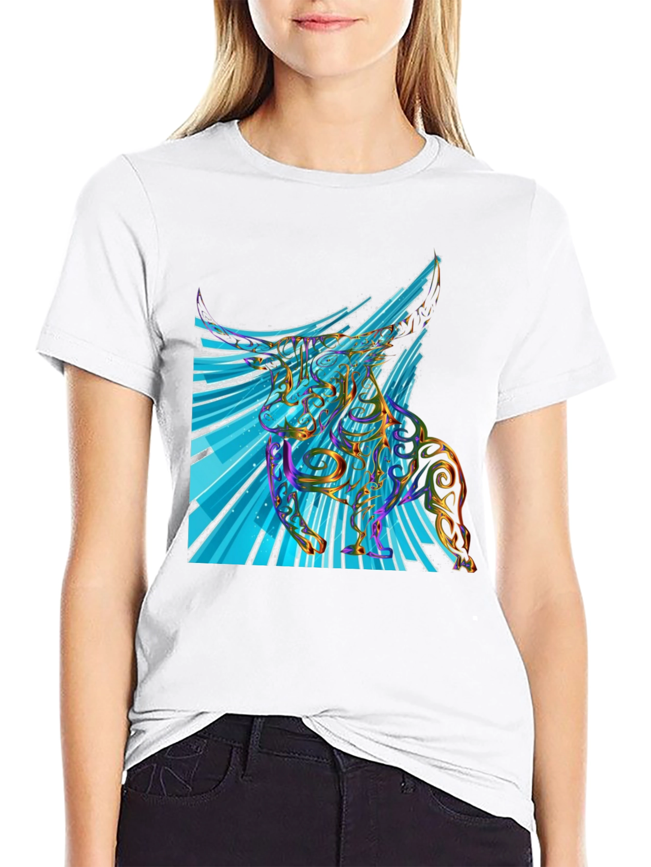 Black Abstract Unicorn Graphic Print Tee view 9