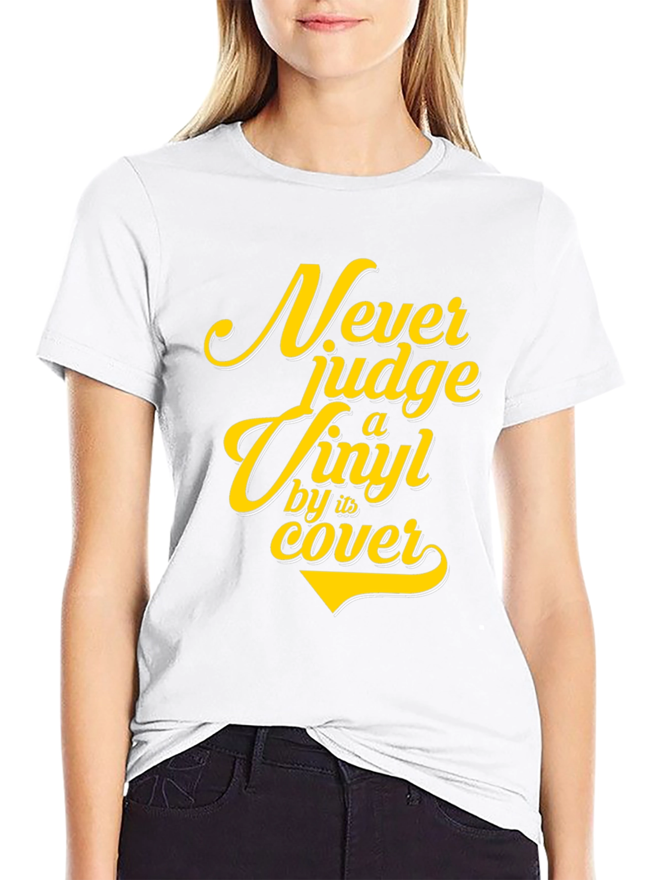 Black Vinyl Lover's Tee: Never Judge a Vinyl by its Cover T-Shirt view 9