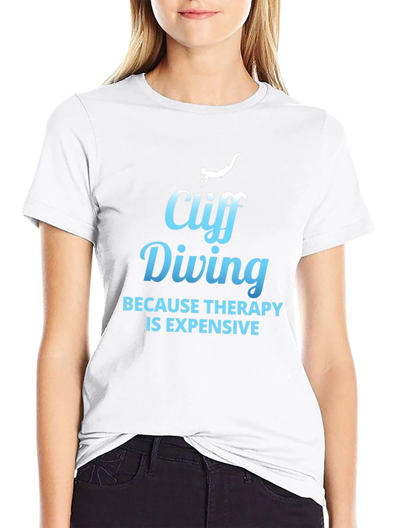 Black Cliff Diving Therapy Humor Graphic Tee view 9