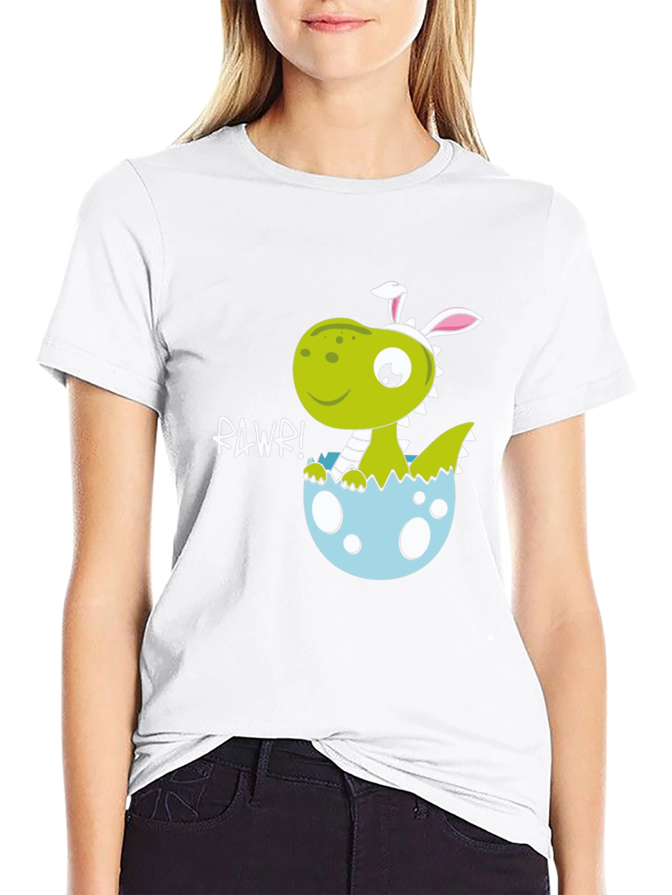 Black Dino Easter Egg T-Shirt - "Rawr!" Cute Design view 9