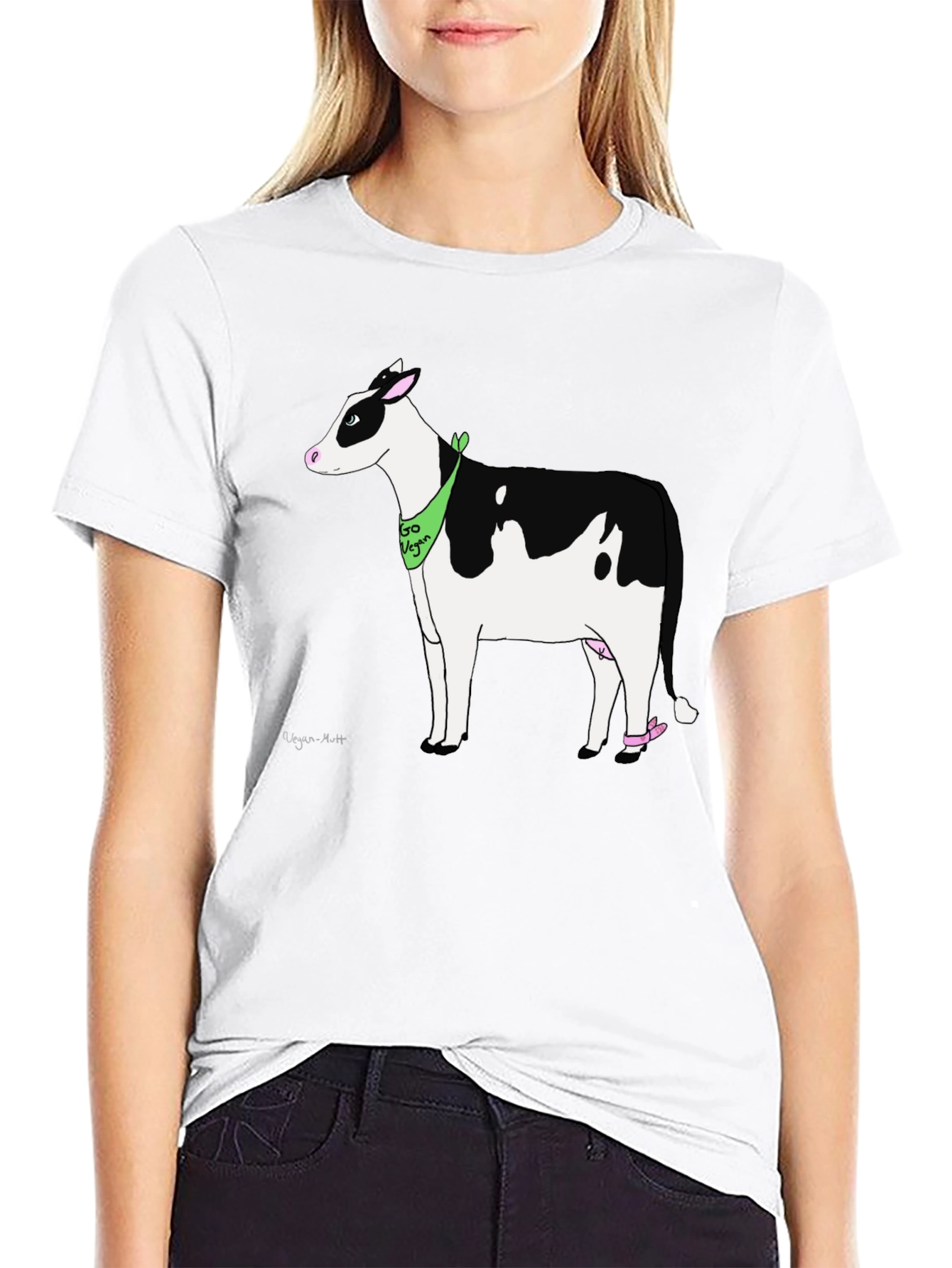 Black Vegan Cow Graphic T-Shirt - Black Cotton Tee view 9