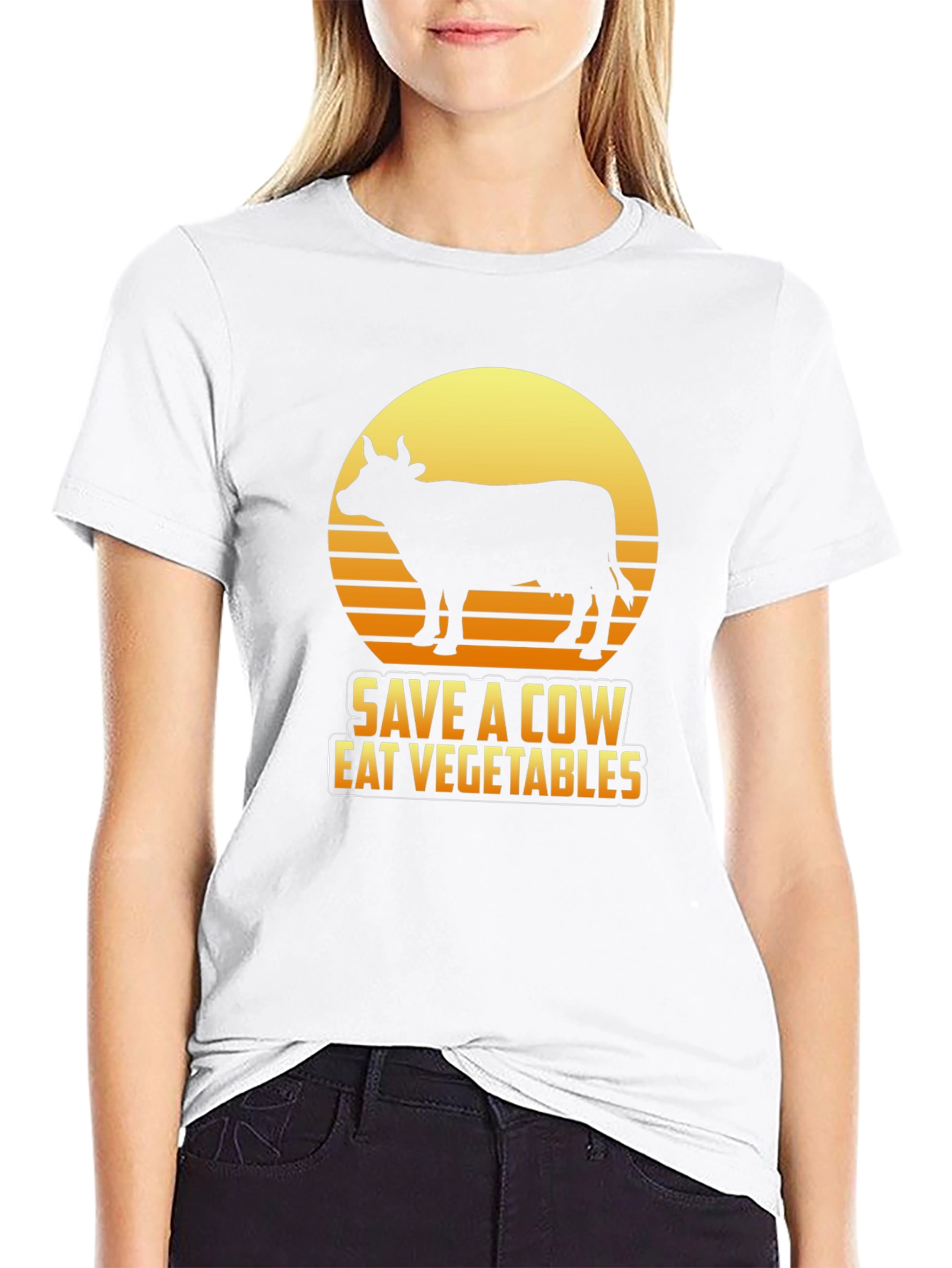Black Save a Cow Eat Vegetables Graphic T-Shirt view 9