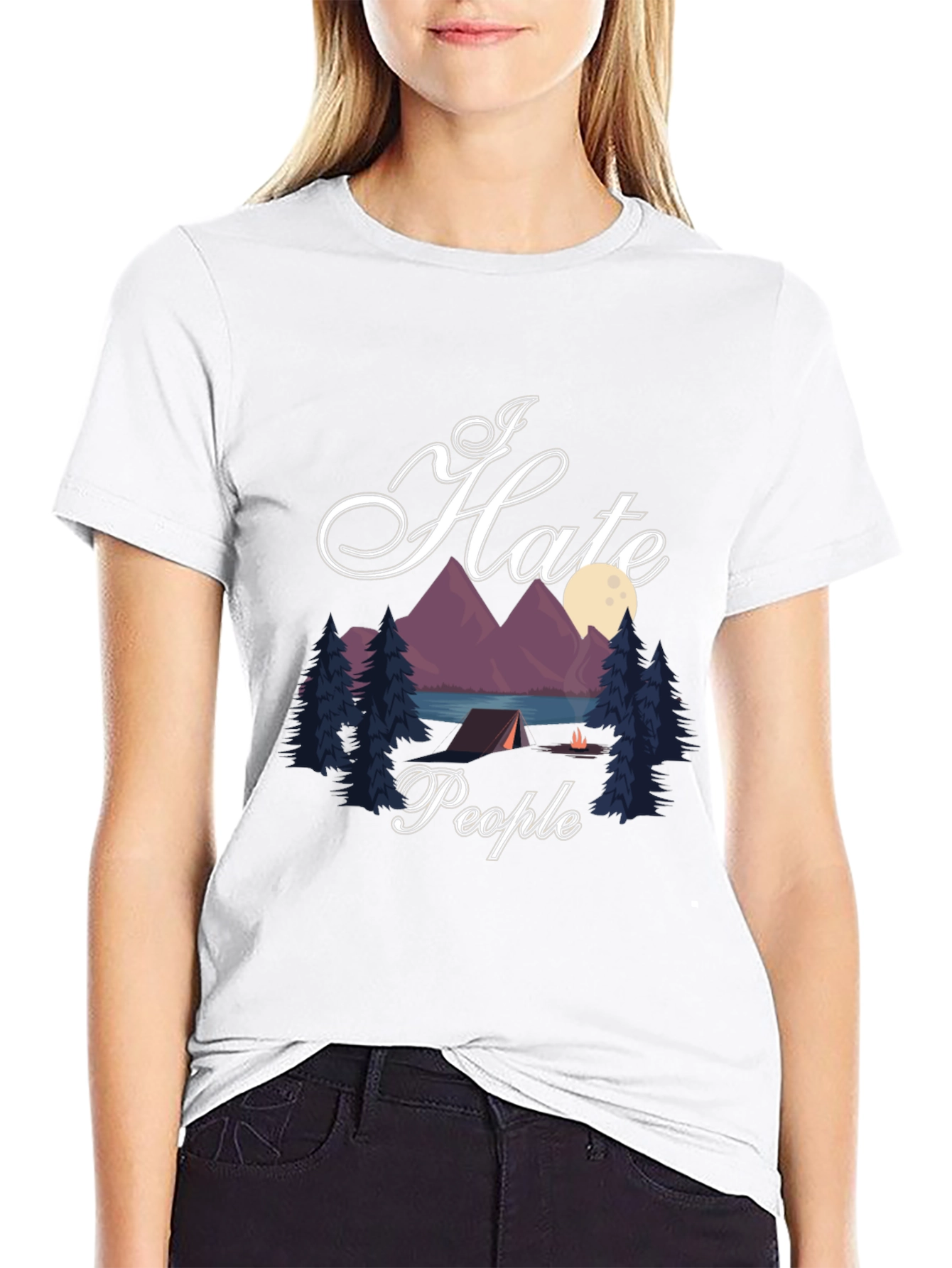 Black I Hate People Camping Black Graphic T-Shirt view 9