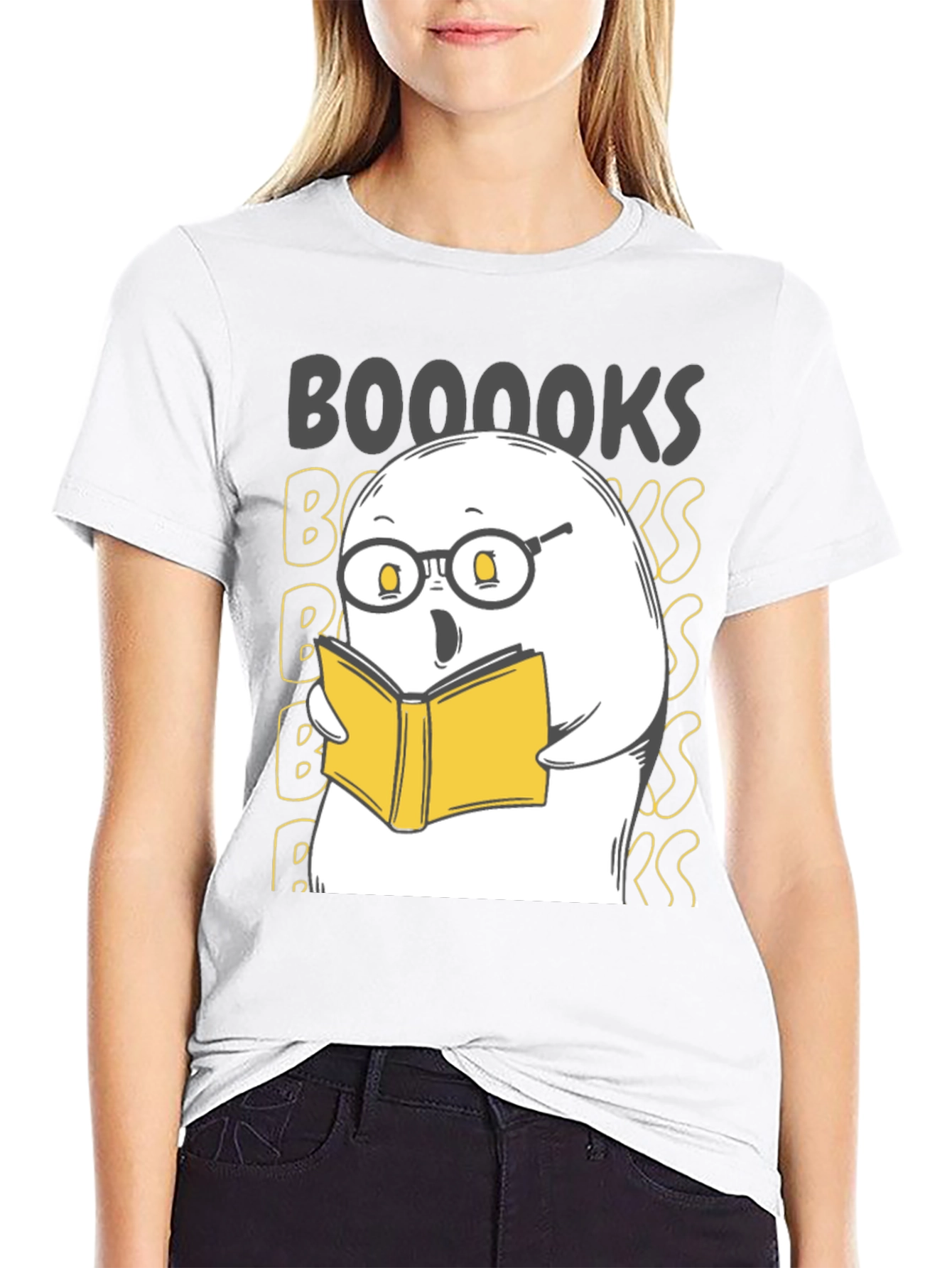Black Funny Ghost Reading Book T-Shirt - BOOOOOKS! view 9