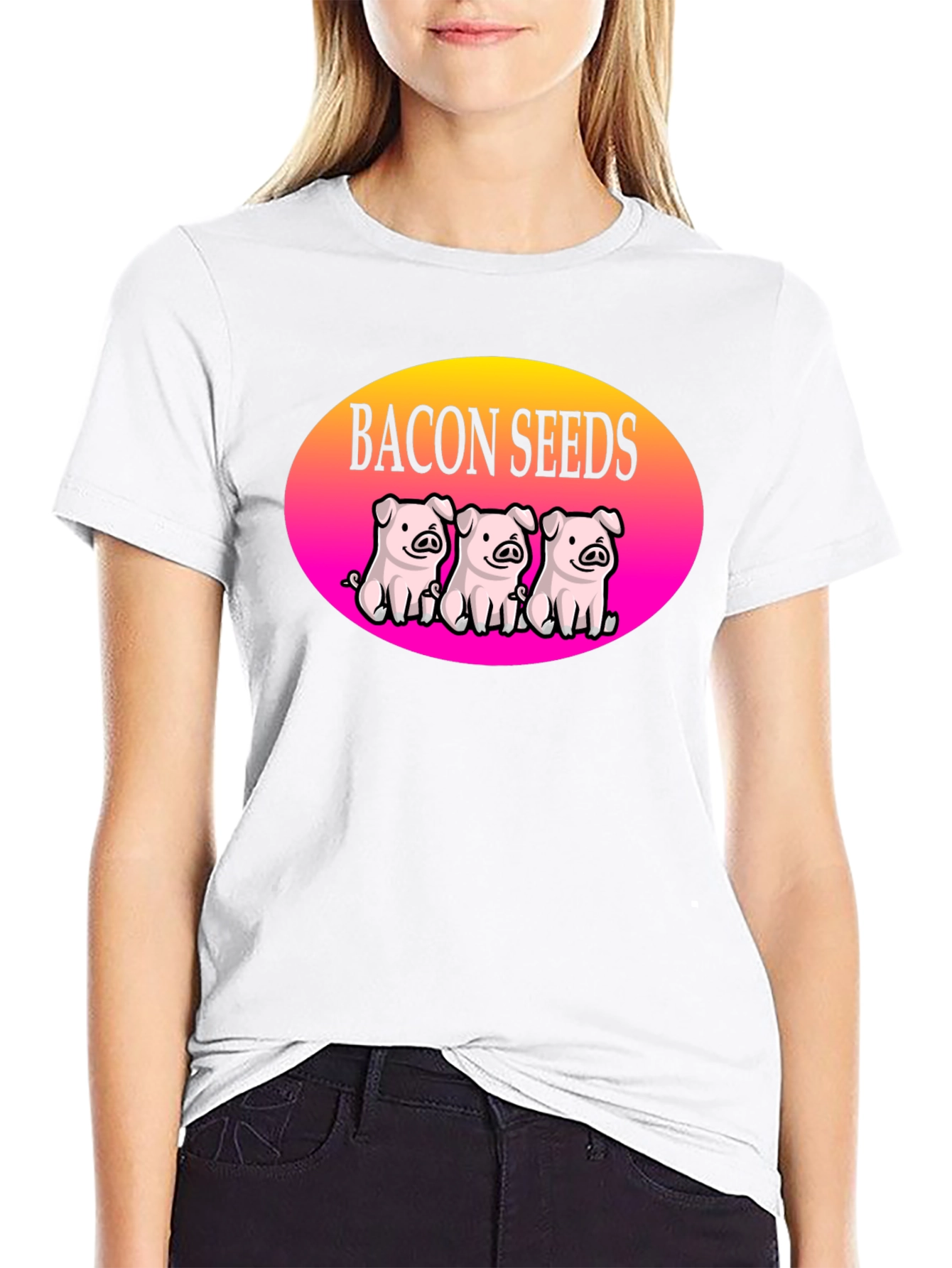 Black Bacon Seeds Pig T-Shirt - Cute Cartoon Design view 9