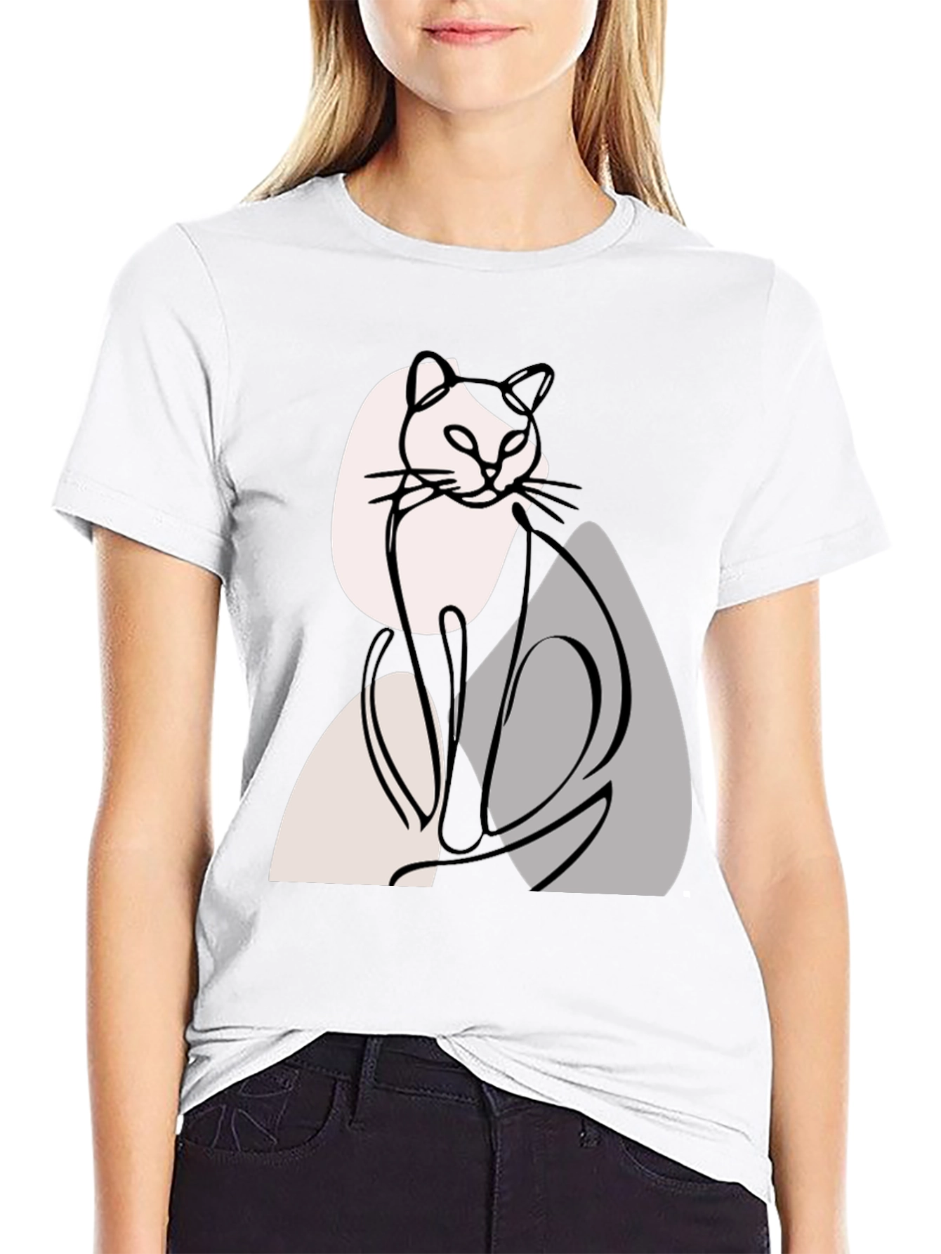 Black Abstract Cat Graphic Tee - Modern Line Art view 9