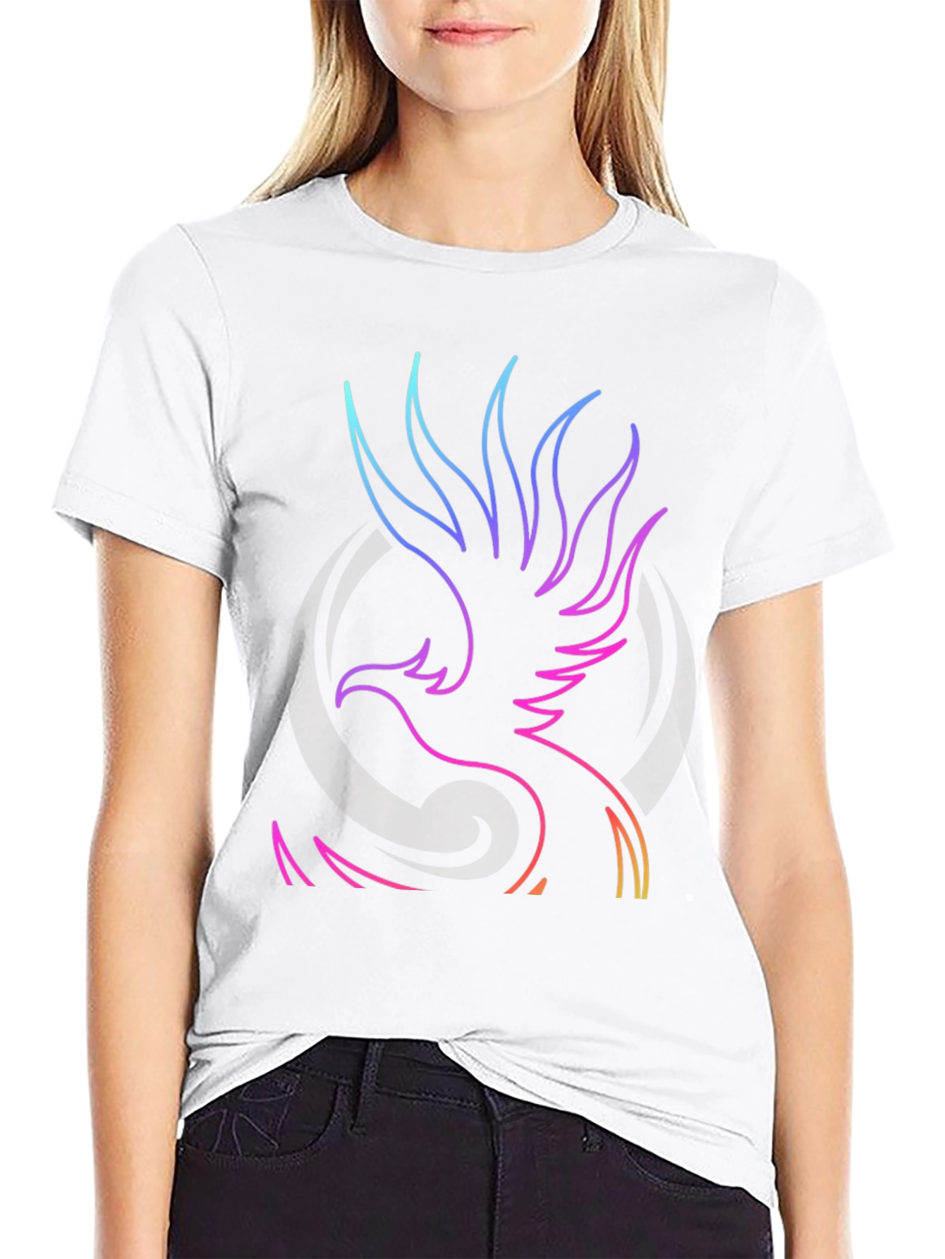 Black Neon Phoenix Graphic Black T-Shirt view 9