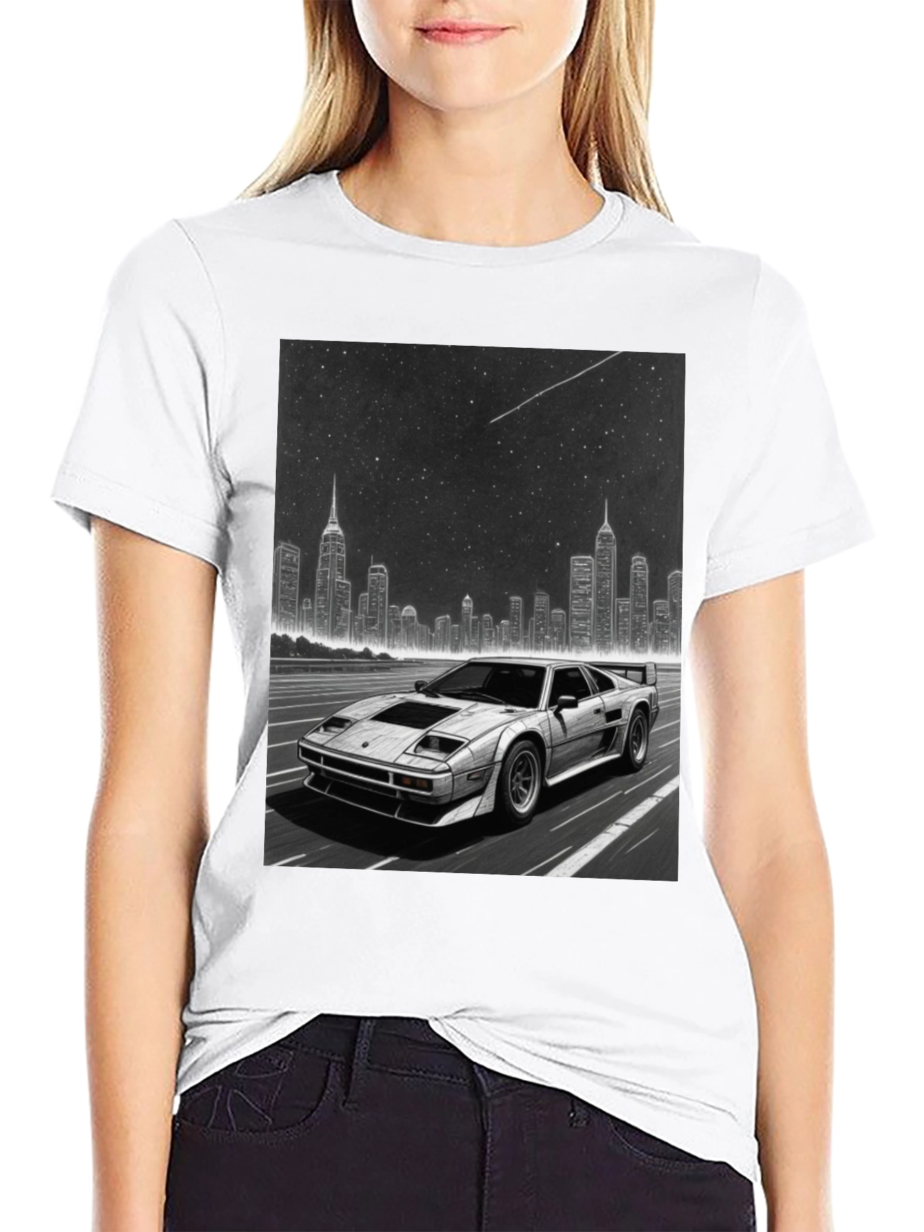 Black Retro Car & Cityscape Graphic Tee - Black view 9