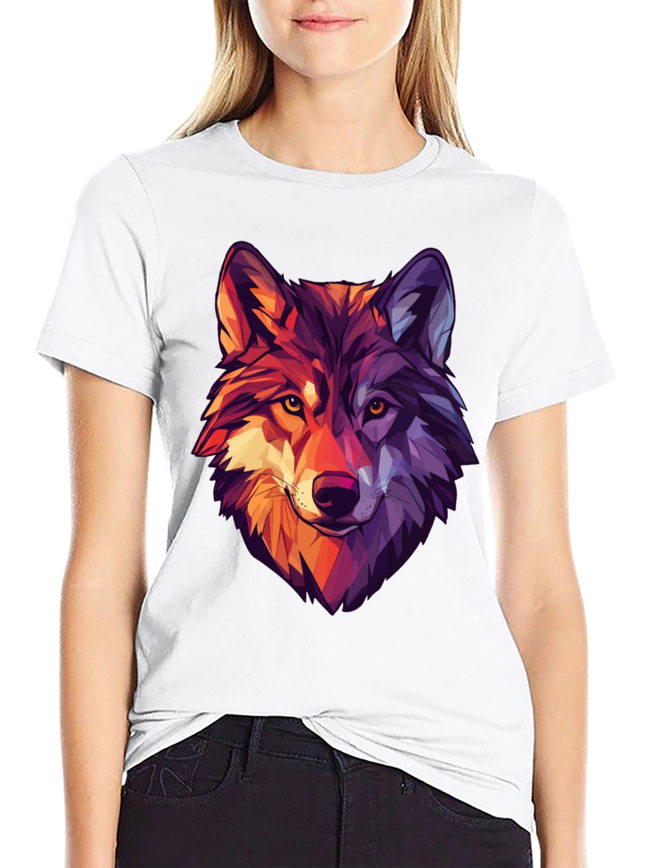 Black Geometric Wolf Graphic Print Black T-Shirt view 9