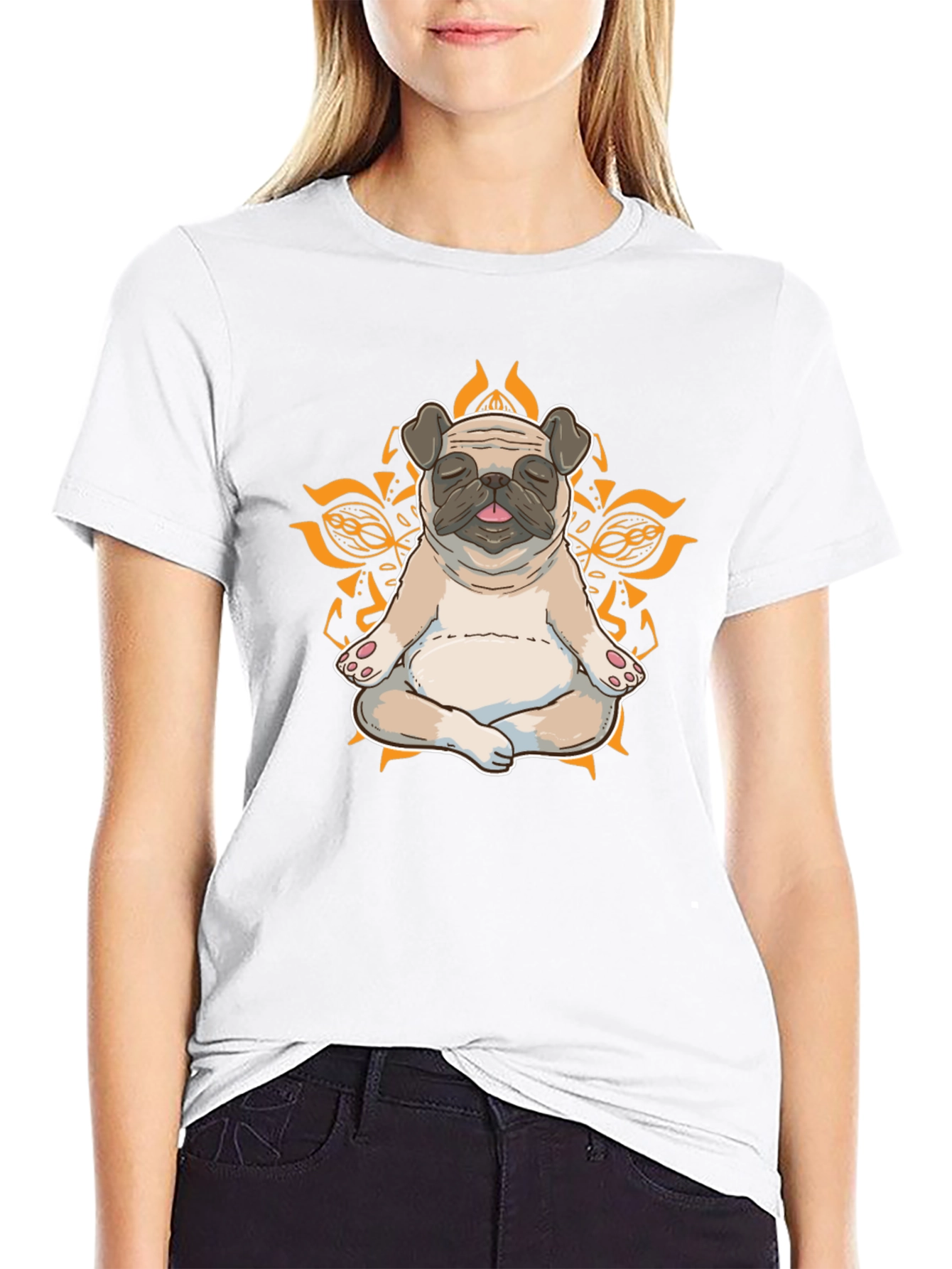 Black Zen Pug Graphic Tee - Meditating Dog Shirt view 9