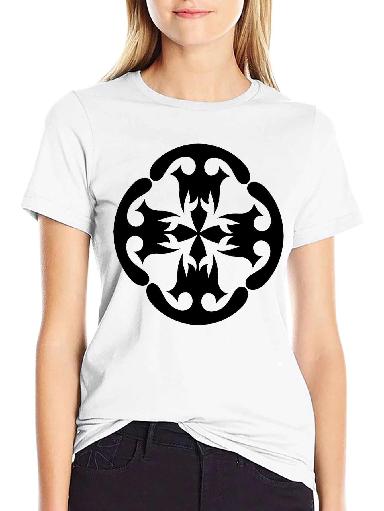 Black Black Graphic Tee - Tribal Style Cross Design view 9